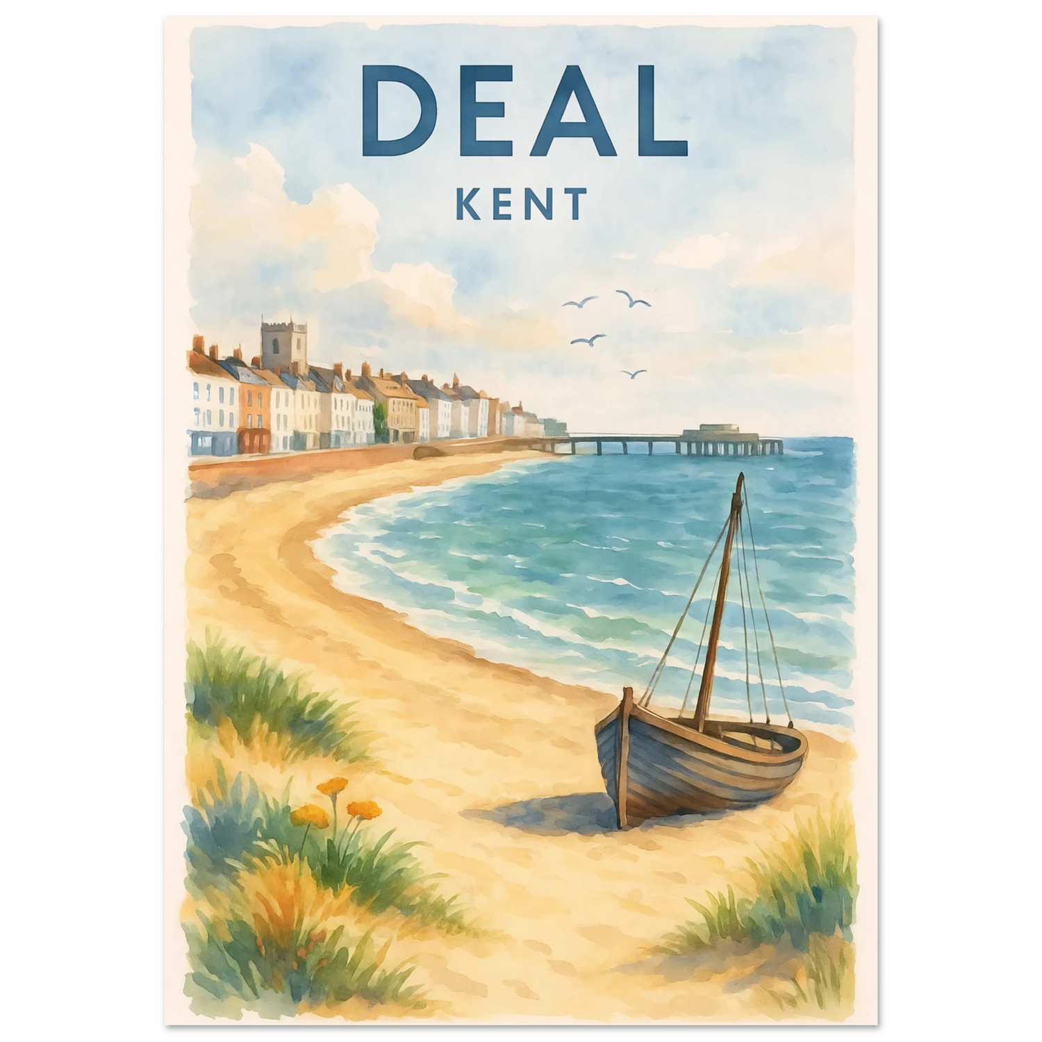 Kent Travel Poster: Watercolor Kentish Print, FSC Matte Paper A0 (84.1 x 118.9 cm)