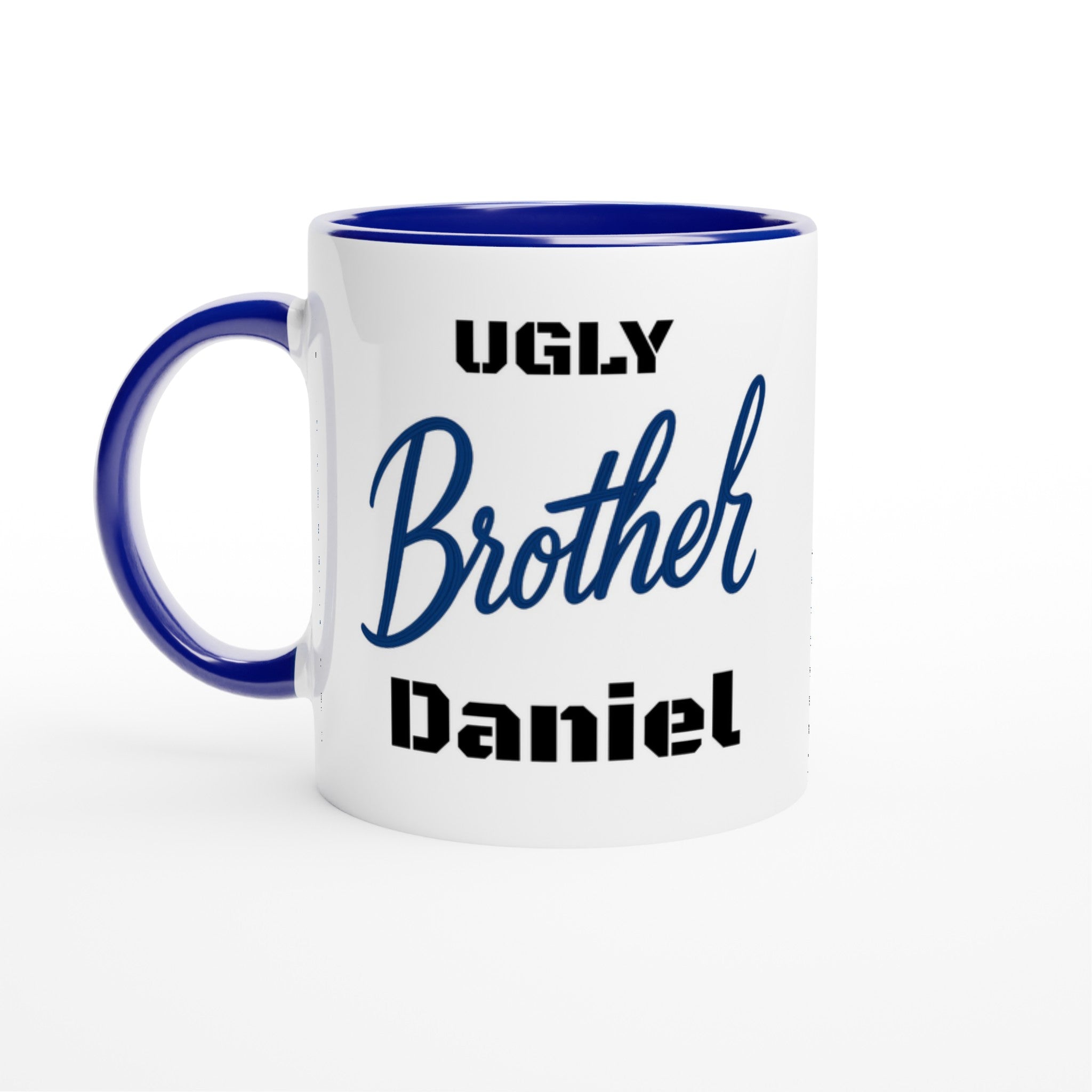 Brother Mug - Blue Brush Script Mug with Heart – Blue Calligraphy 11oz Coffee Cup – Gift for Brother, Birthday or Everyday Surprise
