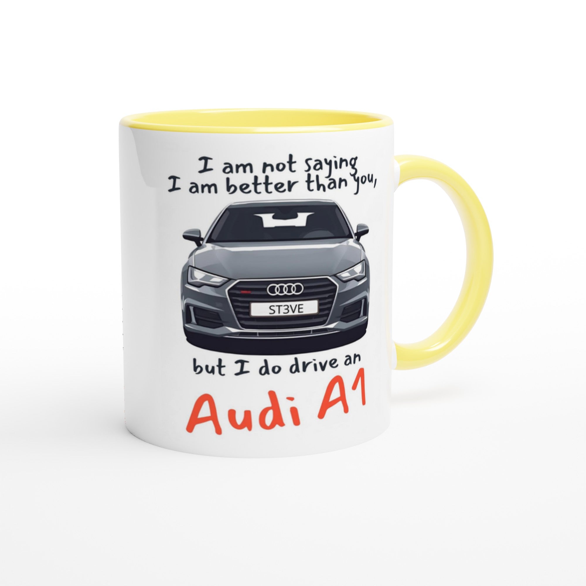 Personalized Audi Mug - 11oz Ceramic Coffee Cup for Car Lovers - Dishwasher & Microwave Safe Ceramic Yellow