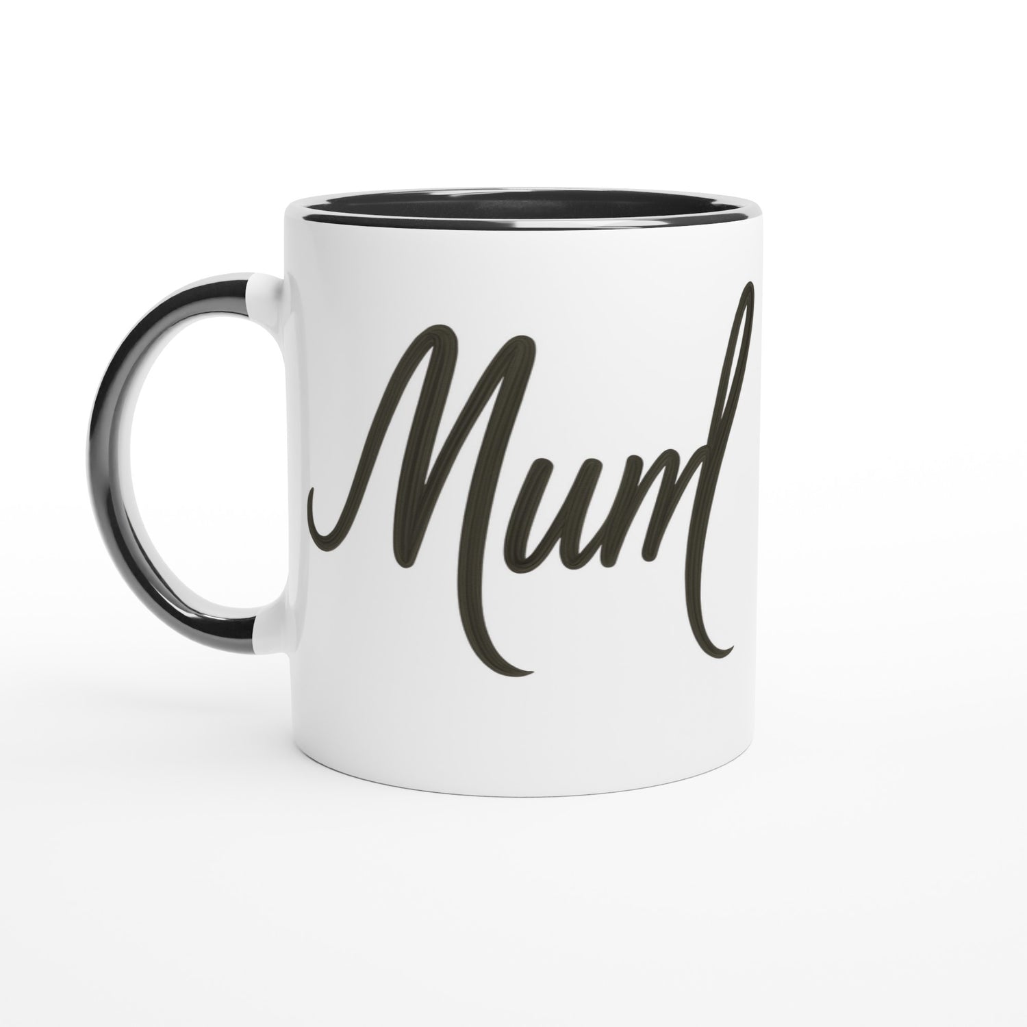 Mum Mug - Blue Brush Script Mug with Heart – Bold Blue Calligraphy 11oz Coffee Cup – Mother’s Day or Birthday Gift for Mum Ceramic Black