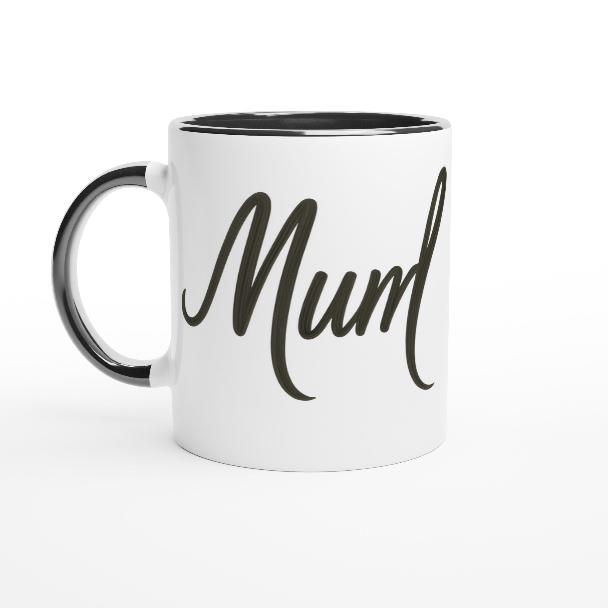 Mum Mug - Blue Brush Script Mug with Heart – Bold Blue Calligraphy 11oz Coffee Cup – Mother’s Day or Birthday Gift for Mum Ceramic Black