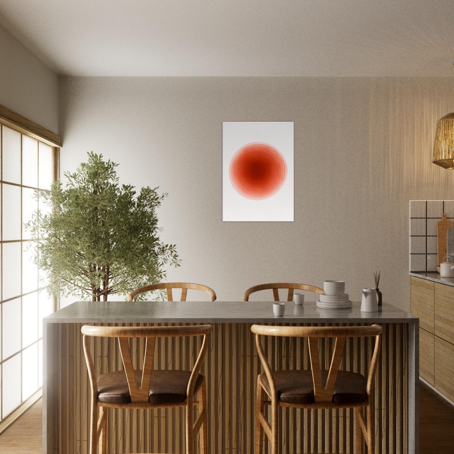 Crimson Pulse – Abstract Red Watercolor Circle Print - Slim Canvas - Wall Art