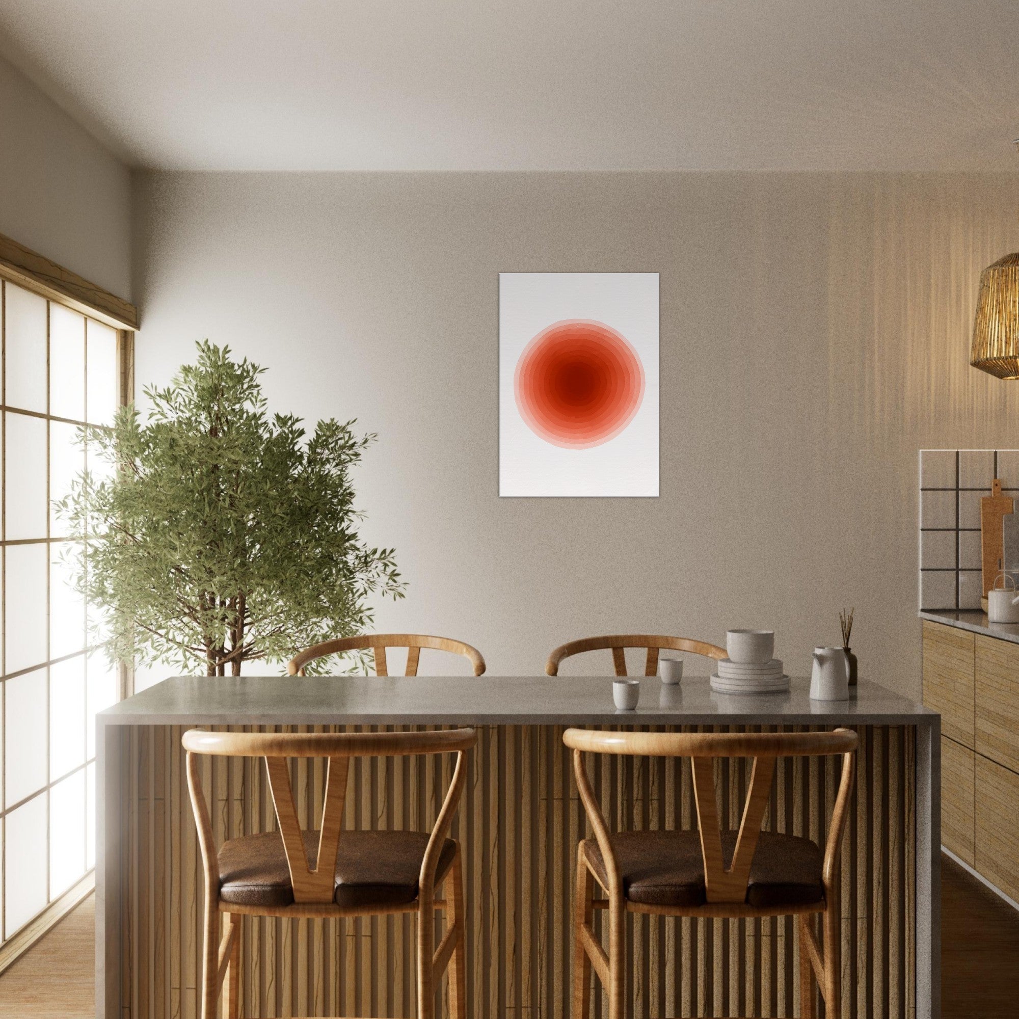 Crimson Pulse – Abstract Red Watercolor Circle Print - Slim Canvas - Wall Art