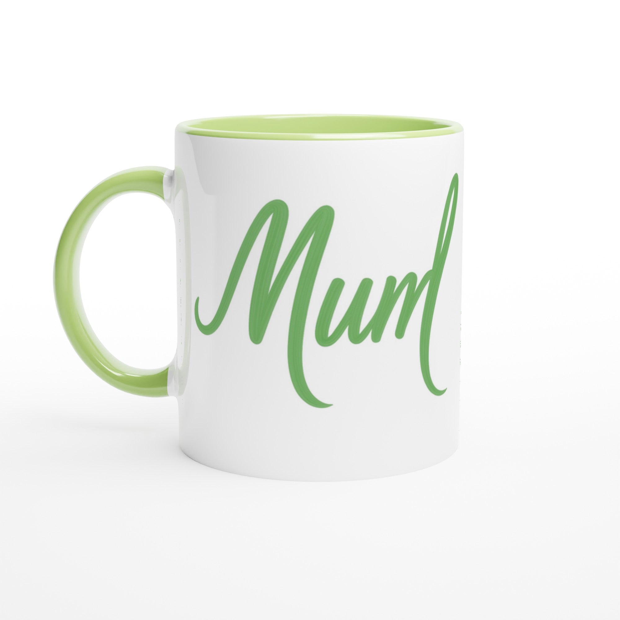 Mum Mug - Blue Brush Script Mug with Heart – Bold Blue Calligraphy 11oz Coffee Cup – Mother’s Day or Birthday Gift for Mum Ceramic Green