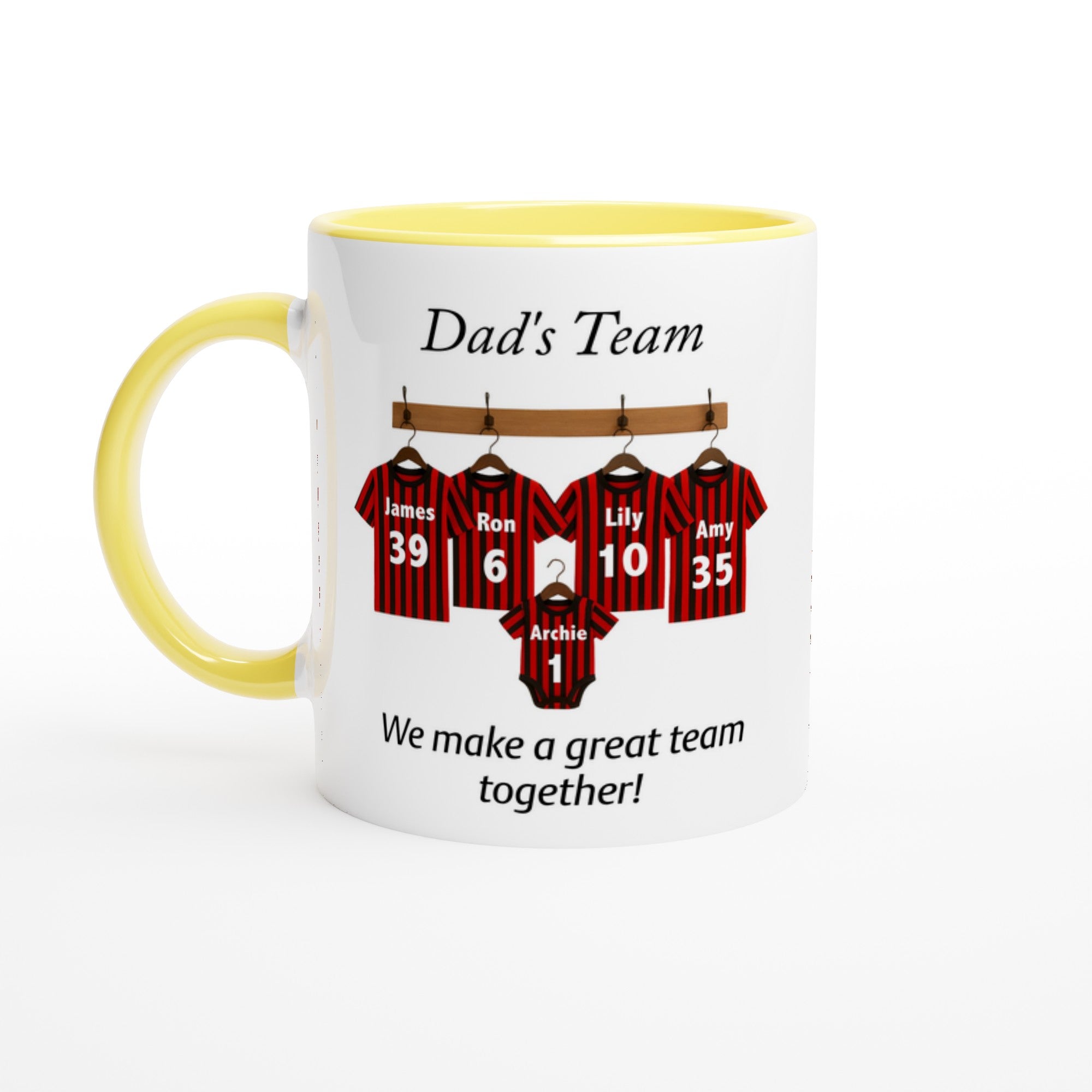 Personalized Dad Team Mug - Unique Football Fan Gift for Baby Announcement or Christmas Ceramic Yellow