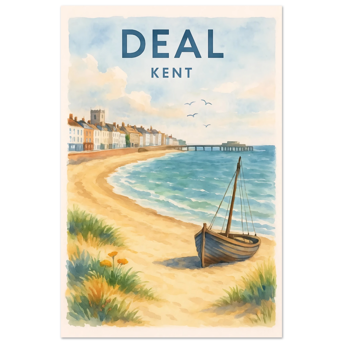 Kent Travel Poster | Watercolor Kentish Wall Art Print 60x90 cm 24x36″