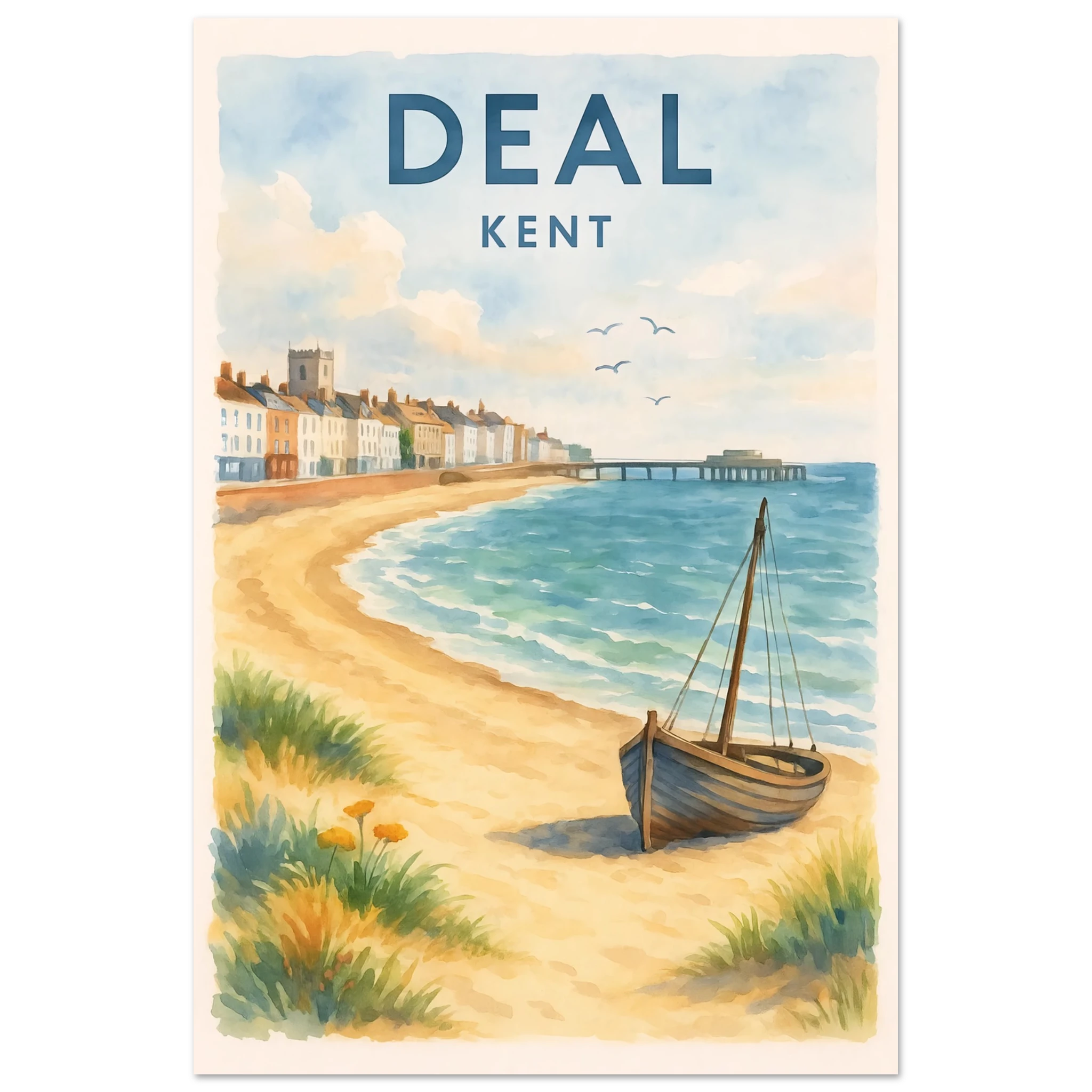 Kent Travel Poster: Watercolor Kentish Print, FSC Matte Paper 60x90 cm 24x36″