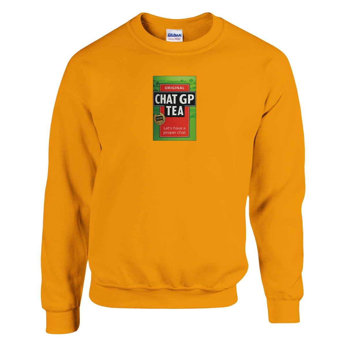 Chat GP Tea Sweatshirt - Humorous gift for Tea Lovers & ChatGPT AI Fans - Unisex Crewneck Sweatshirt Gold L