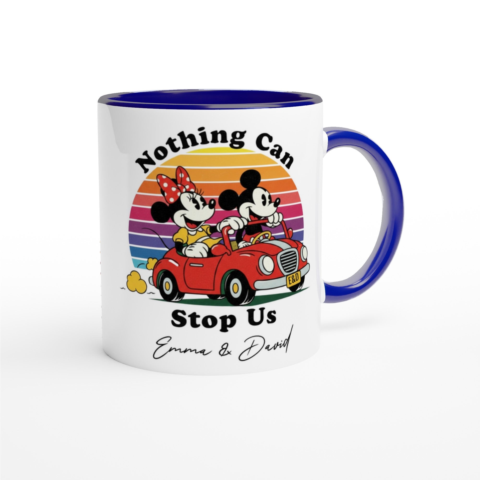 Custom Disney Mug - Mickey & Minnie Runaway Railway Gift, Magic Kingdom Coffee Mug, Disneyland Keepsake Ceramic Blue
