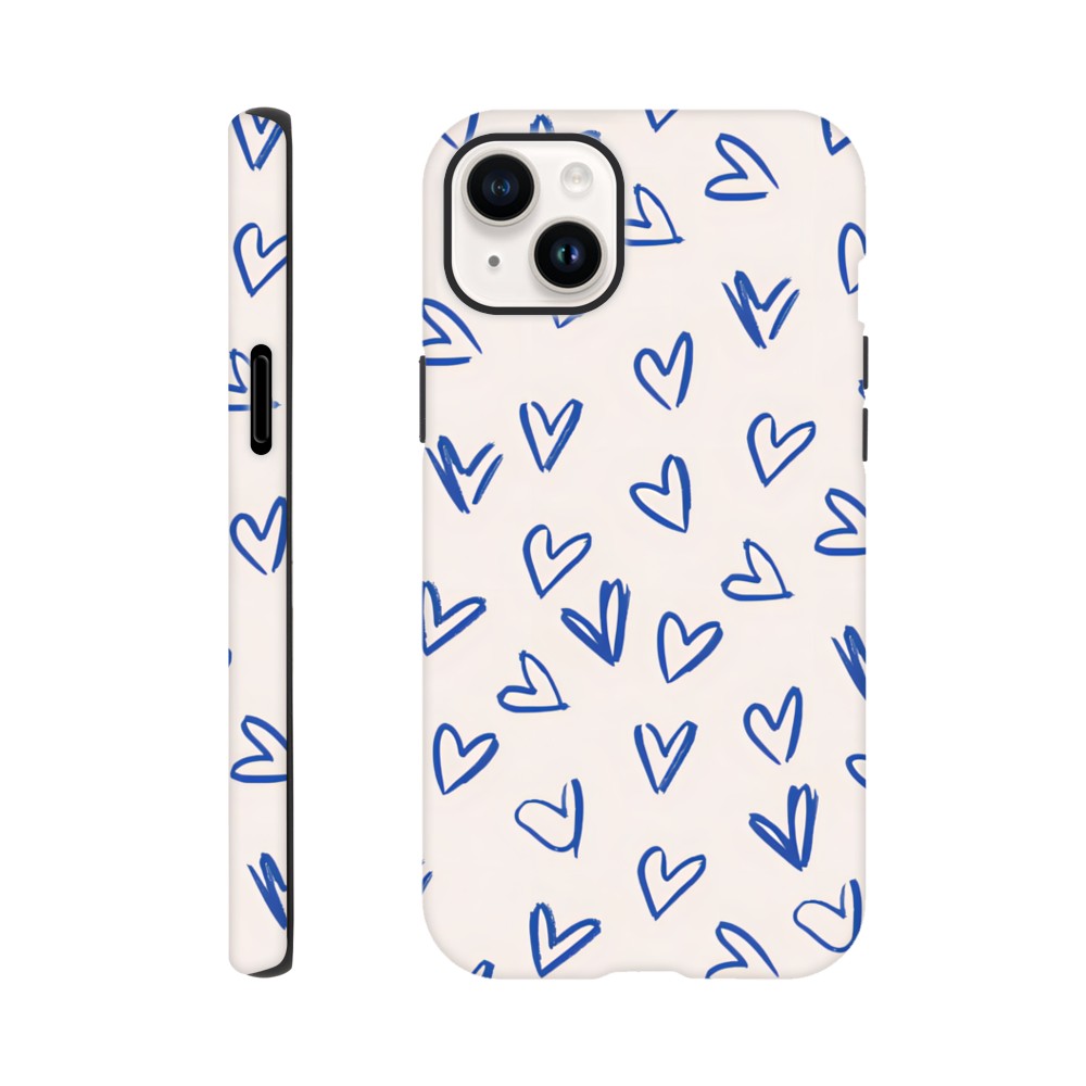 Blue Hearts Phone Case - Cute Minimalist Pattern for iPhone & Samsung | Romantic Design Protection iPhone 14 Plus