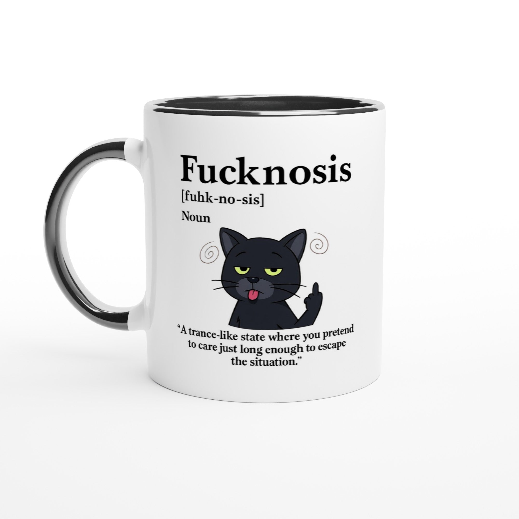 Funny F*cknosis Mug – Sarcastic Definition Coffee Cup with Dog, Cat, Bear, or Horse Design – 11oz Ceramic Humor Gift Ceramic Black Black Cat