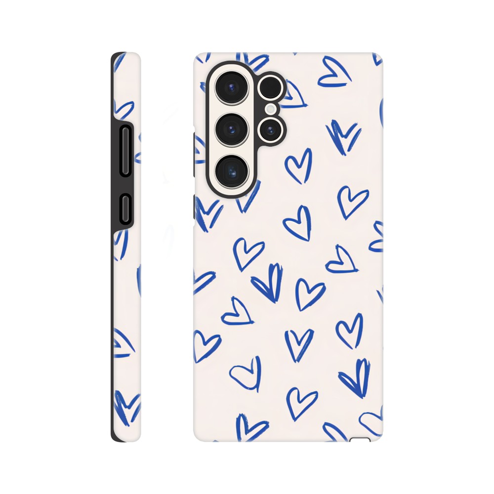Blue Hearts Phone Case - Cute Minimalist Pattern for iPhone & Samsung | Romantic Design Protection Galaxy S23 Ultra