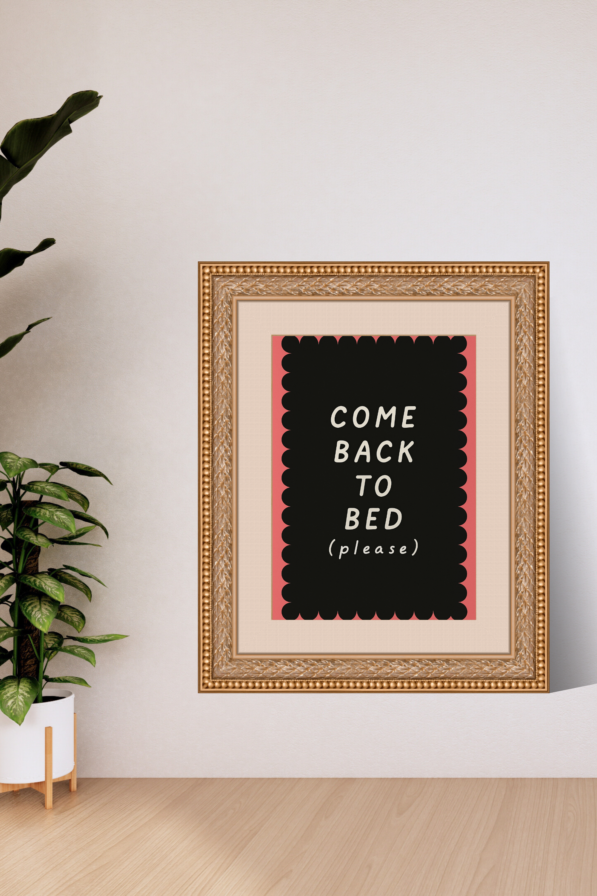 Come Back to Bed Poster - Romantic Pink & Black Wall Art | Pastel Bedroom Decor Print