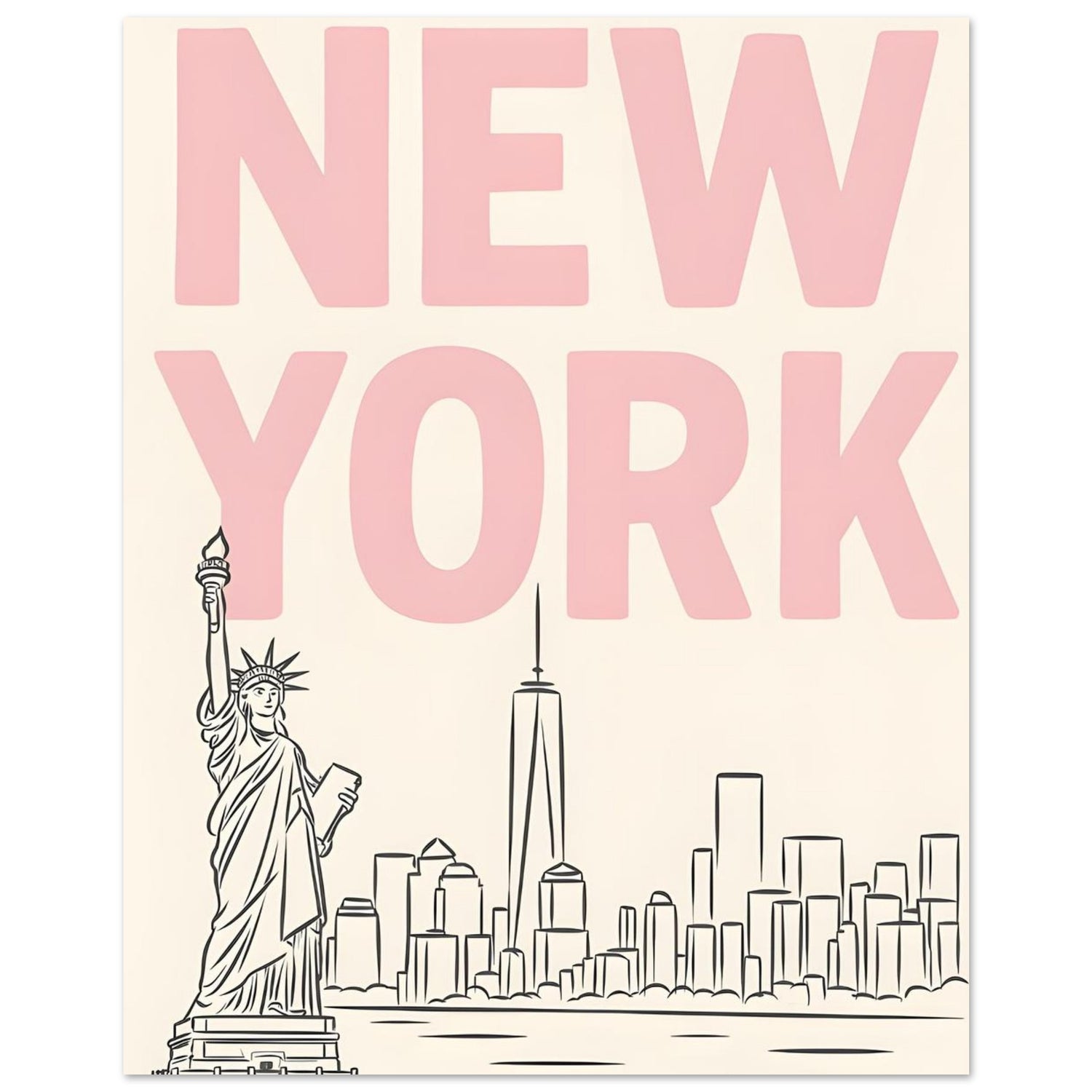 Preppy NYC Skyline Print - Pink Minimalist Wall Art for Girly Dorm - Girly Dorm Room 20x25 cm 8x10″