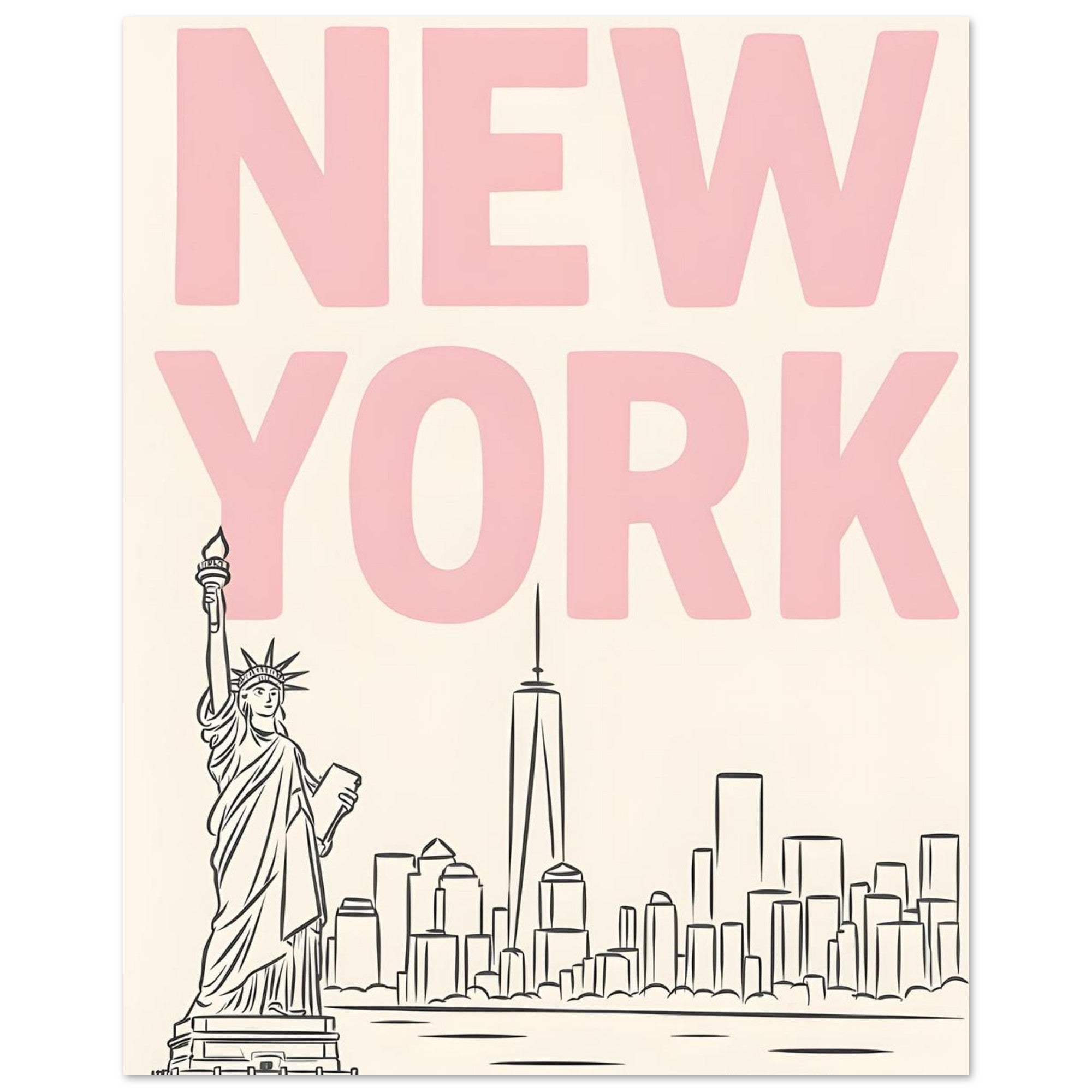 Preppy NYC Skyline Print - Pink Minimalist Wall Art for Girly Dorm - Girly Dorm Room 20x25 cm 8x10″