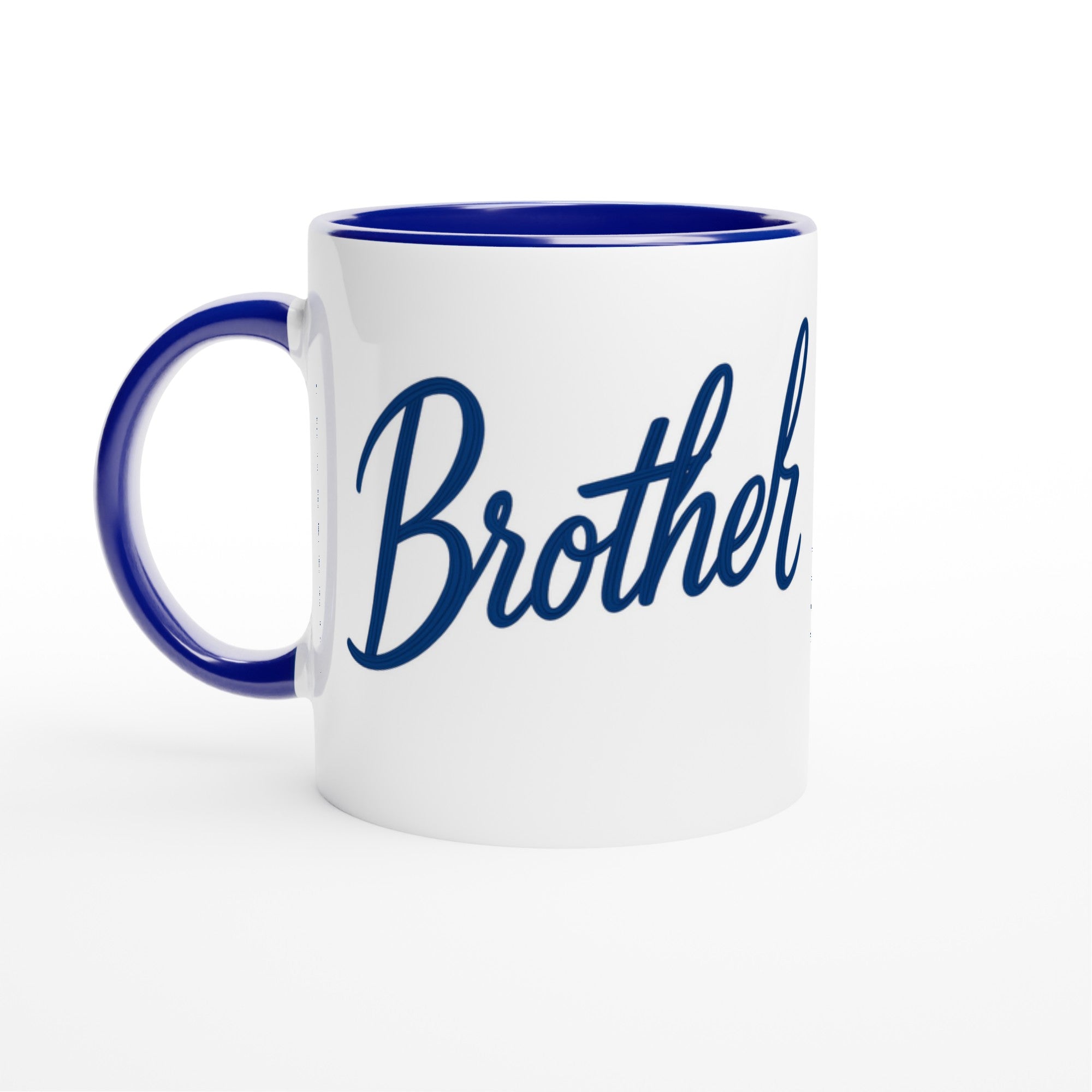 Brother Mug - Blue Brush Script Mug with Heart – Blue Calligraphy 11oz Coffee Cup – Gift for Brother, Birthday or Everyday Surprise Ceramic Blue