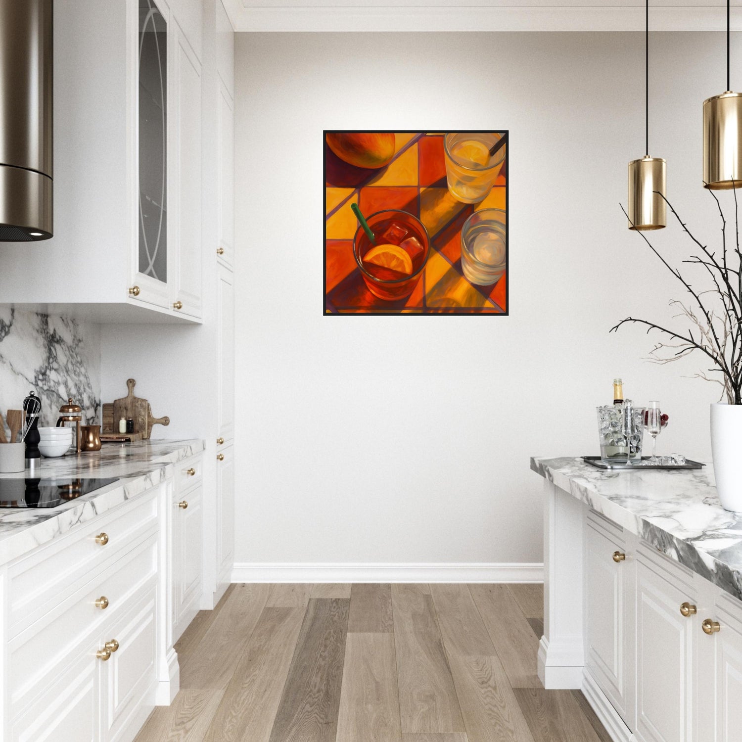 Vibrant Mango & Citrus Still Life Poster - Warm Tile Aesthetic Wall Art - Wooden Framed Poster