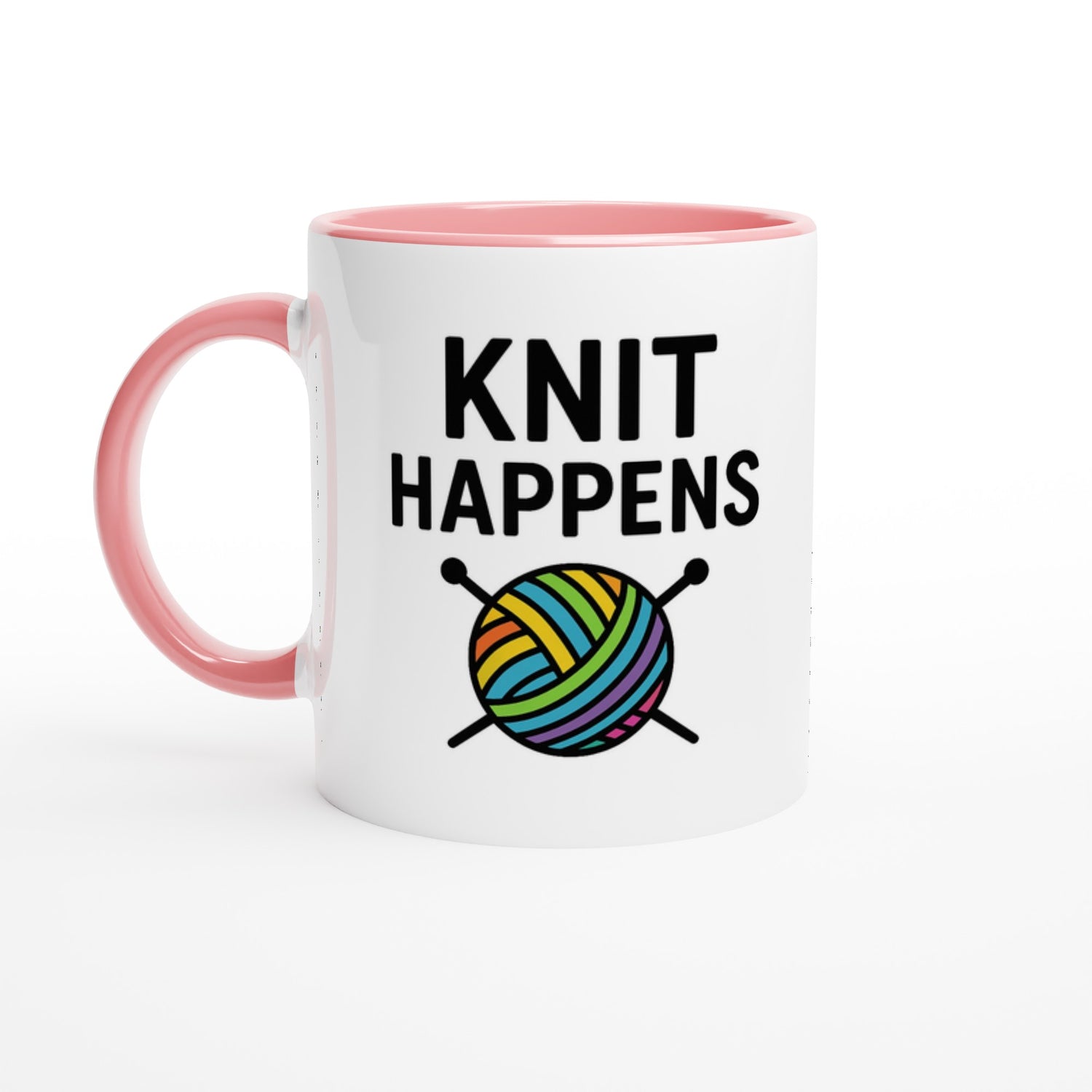 Knit Happens Mug - Perfect Gift for Knitters - Ceramic Coffee Cup for Hobby Lovers Ceramic Pink