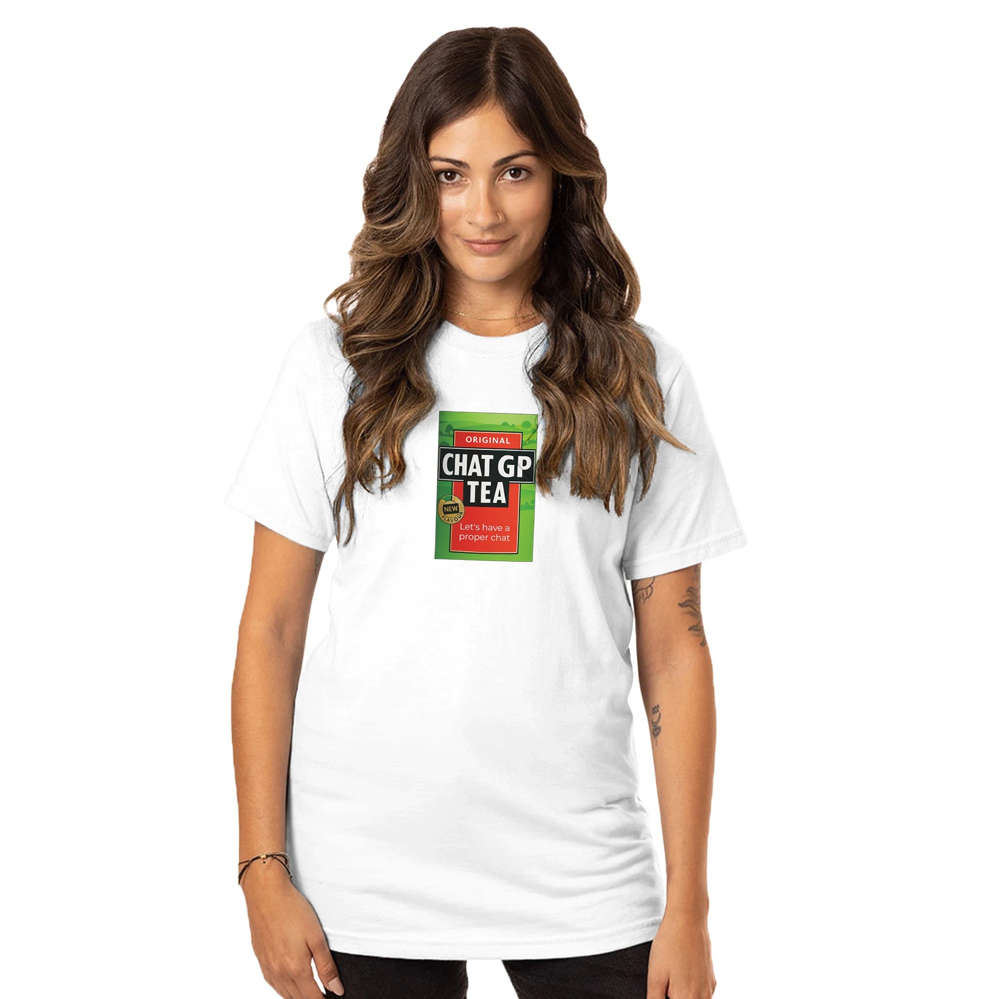 Chat GP Tea - Humorous Top for Tea Lovers & ChatGPT AI Fans - Organic Unisex Crewneck T-shirt