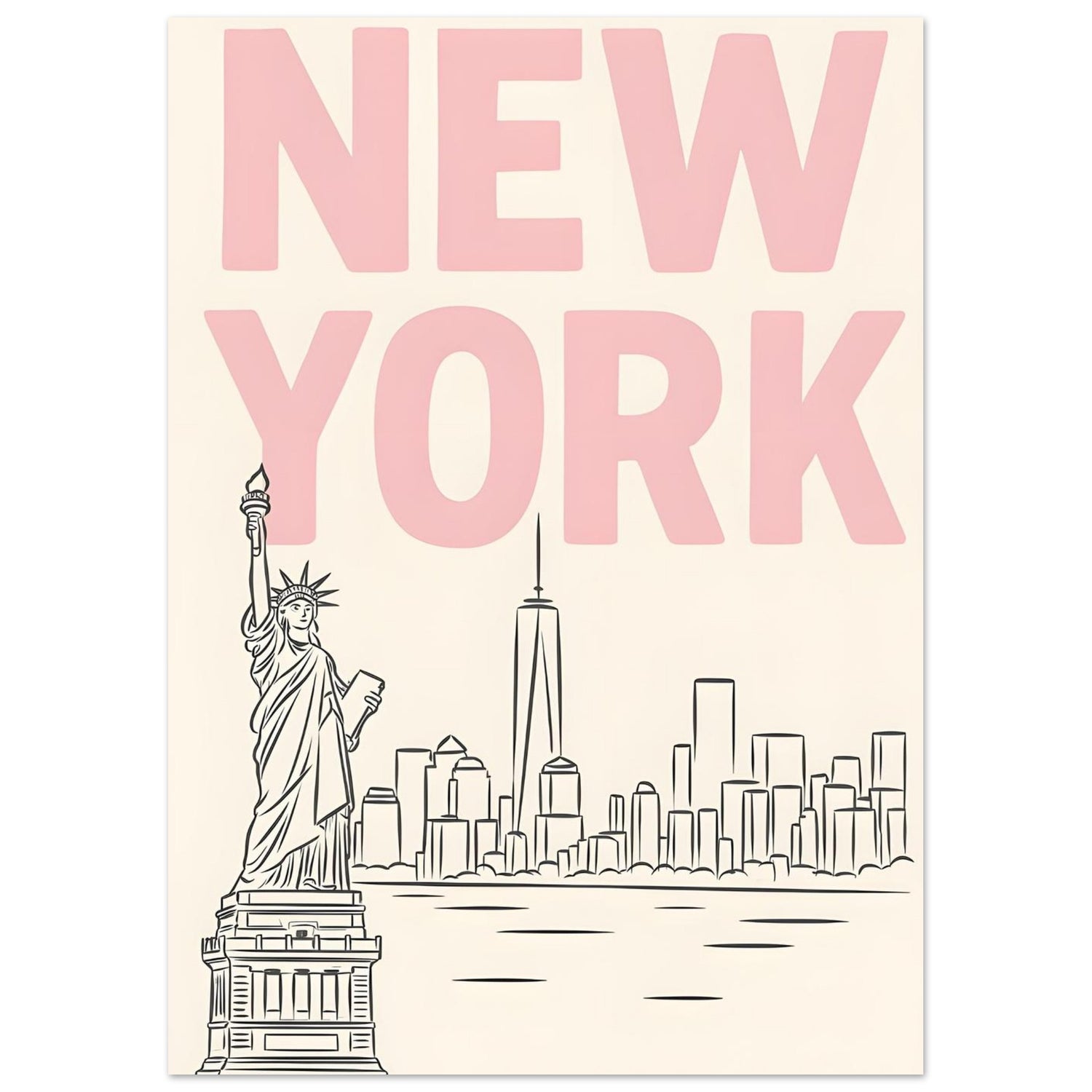 Preppy NYC Skyline Print - Pink Minimalist Wall Art for Girly Dorm - Girly Dorm Room 50x70 cm 20x28″