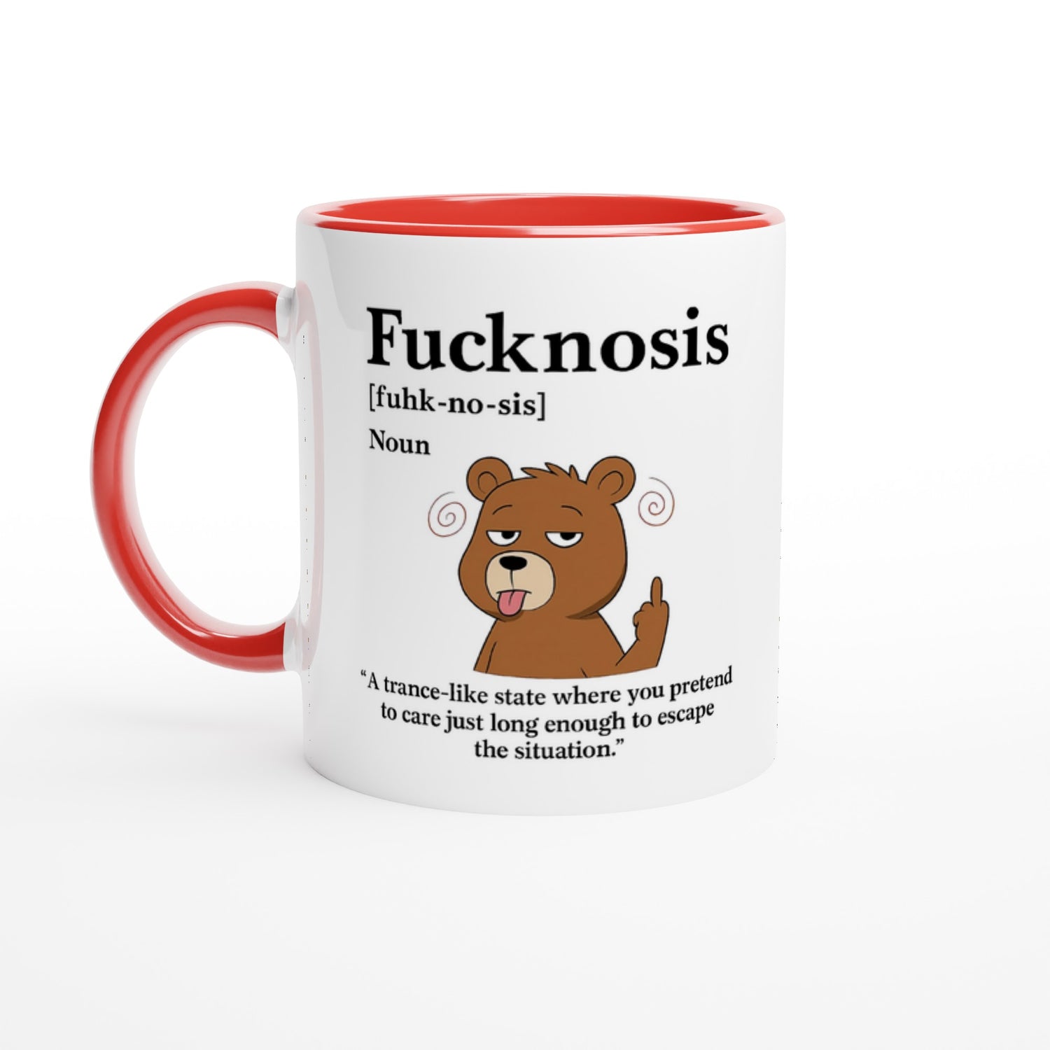 Funny F*cknosis Mug – Sarcastic Definition Coffee Cup with Dog, Cat, Bear, or Horse Design – 11oz Ceramic Humor Gift Ceramic Red Bear