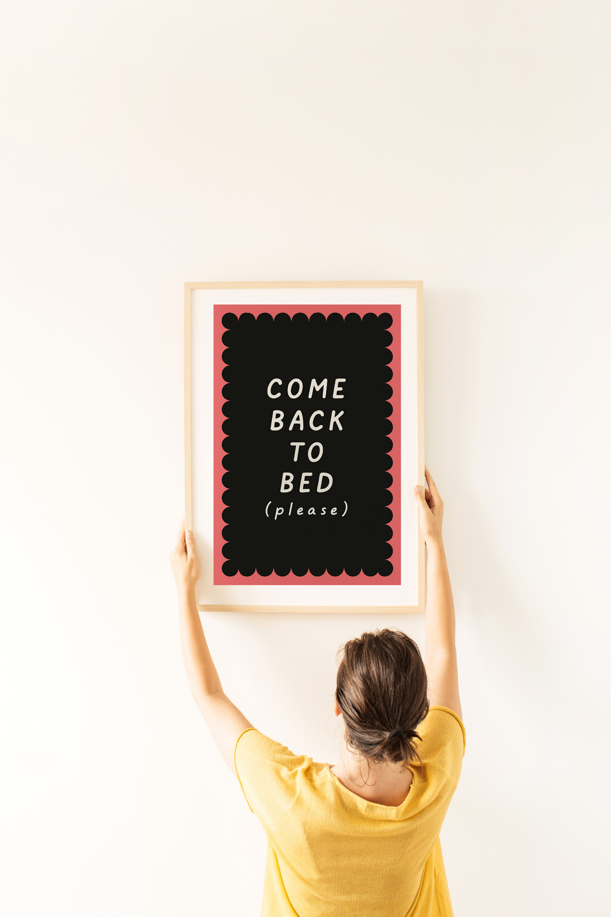 Come Back to Bed Poster - Romantic Pink & Black Wall Art | Pastel Bedroom Decor Print