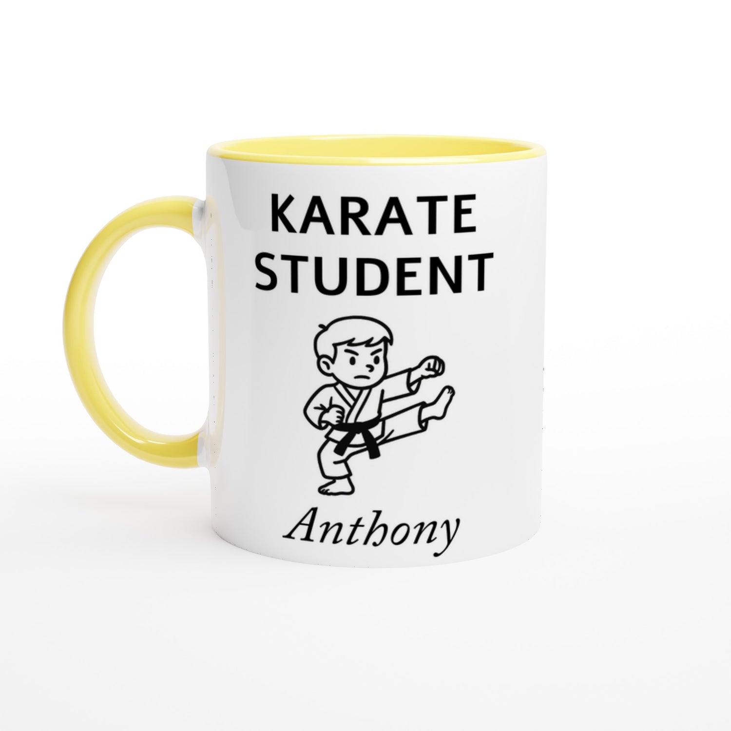 Personalized Karate Student Mug - Custom Name Coffee Cup - Perfect Gift for Karate Enthusiasts Ceramic Yellow
