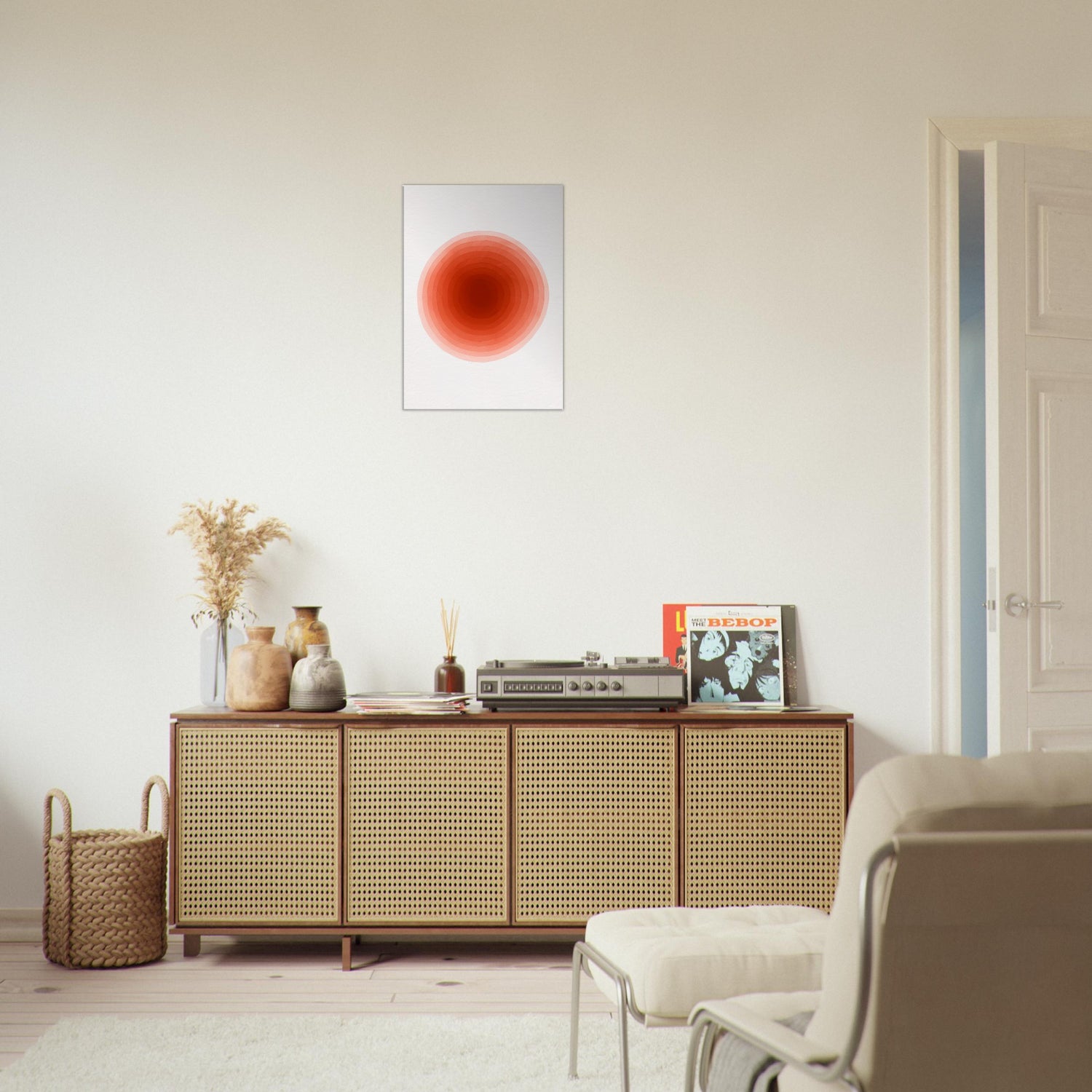 Crimson Pulse – Abstract Red Watercolor Circle Print - Slim Canvas - Wall Art