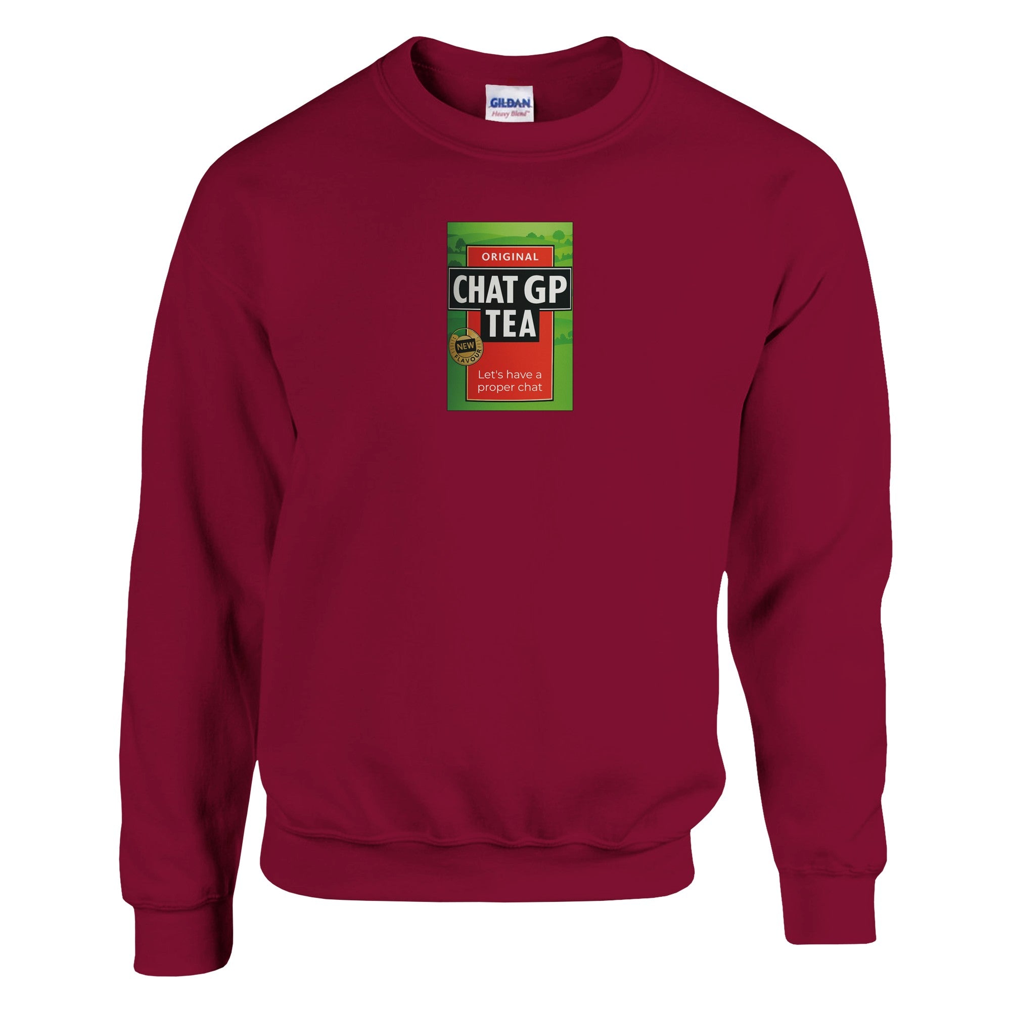 Chat GP Tea Sweatshirt - Humorous gift for Tea Lovers & ChatGPT AI Fans - Unisex Crewneck Sweatshirt Cardinal Red