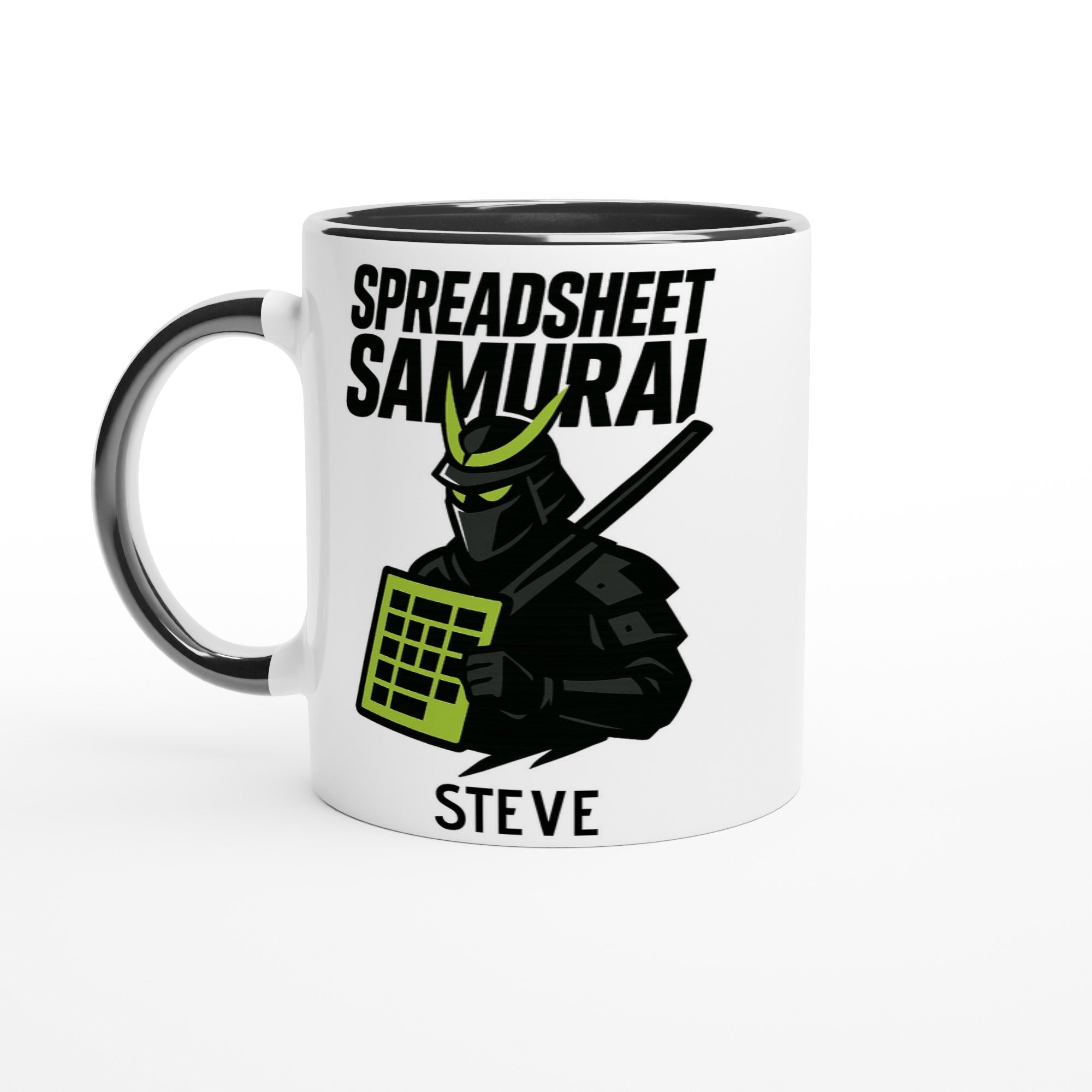Spreadsheet Samurai Mug – Funny Office Coffee Cup | 11oz Gift for Excel Nerds, Data Analysts & Accountants | Geeky Productivity Humor Ceramic Black