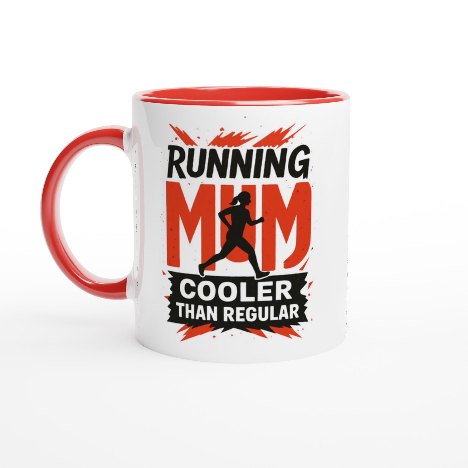 Running Mum Mug - Cooler than Regular - 11oz Ceramic Coffee Cup for Moms Ceramic Red