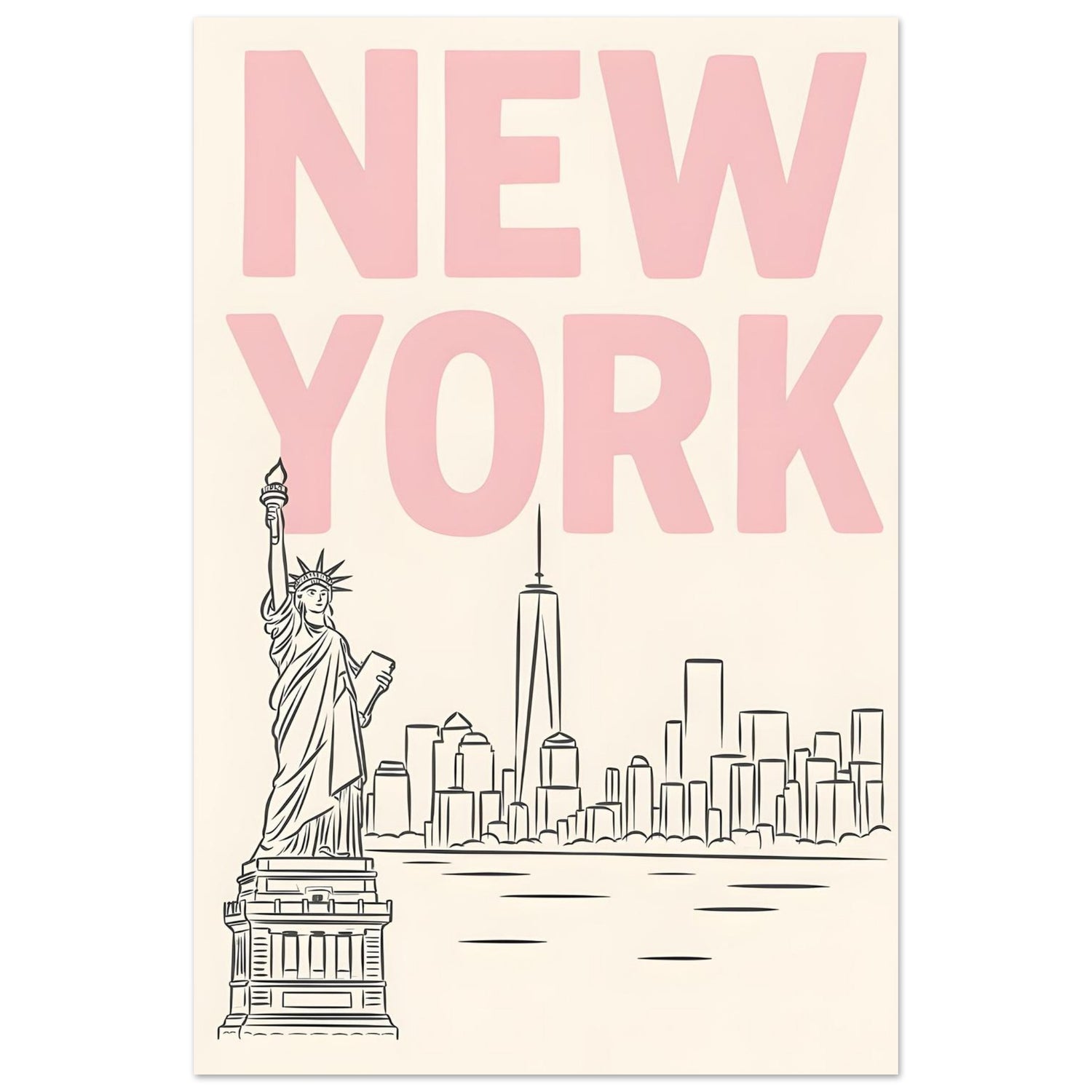 Preppy NYC Skyline Print - Pink Minimalist Wall Art for Girly Dorm - Girly Dorm Room 40x60 cm 16x24″