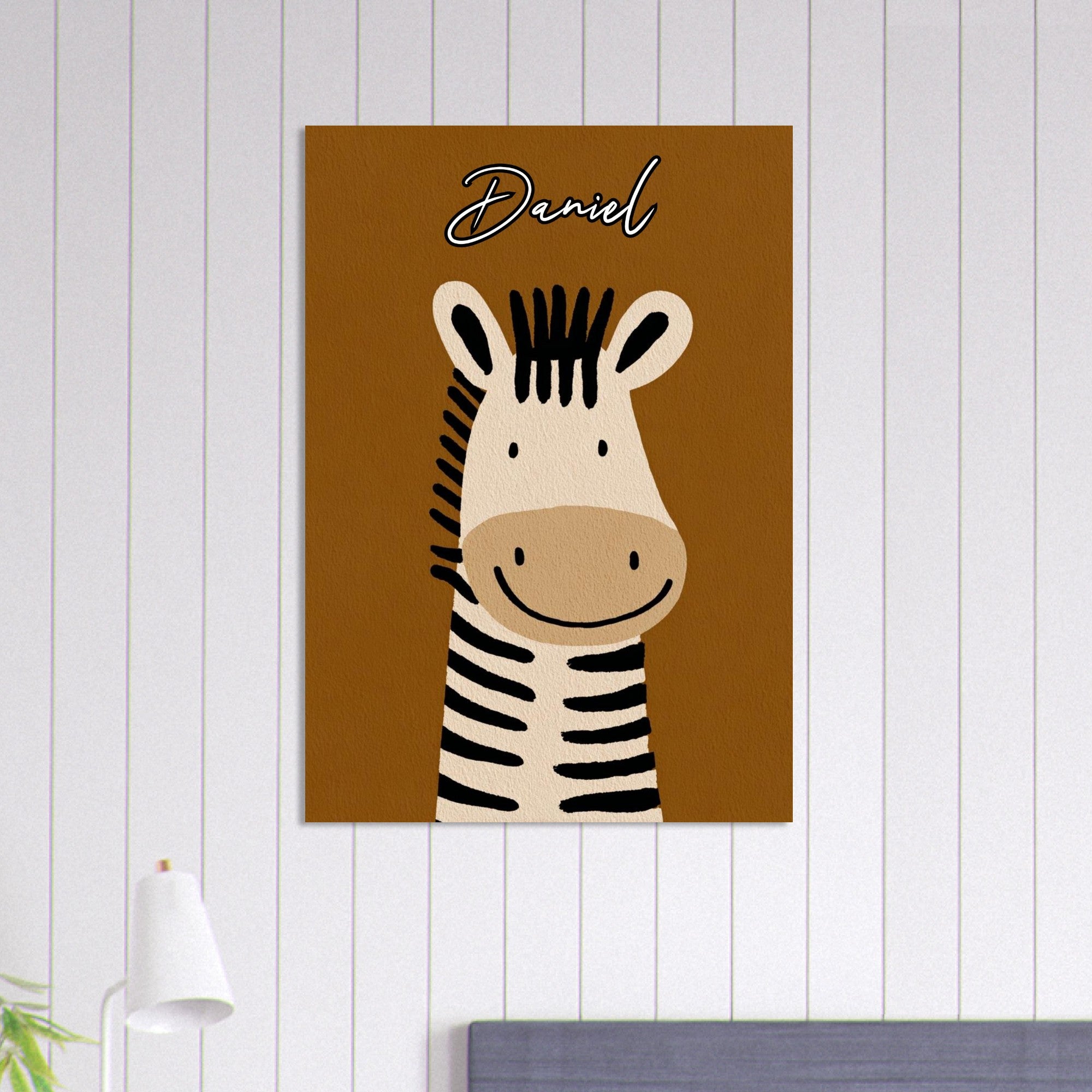 Personalized Cute Zebra Nursery Poster - Wild Animal Wall Art - Custom Kids Print 70x100 cm 28x40″