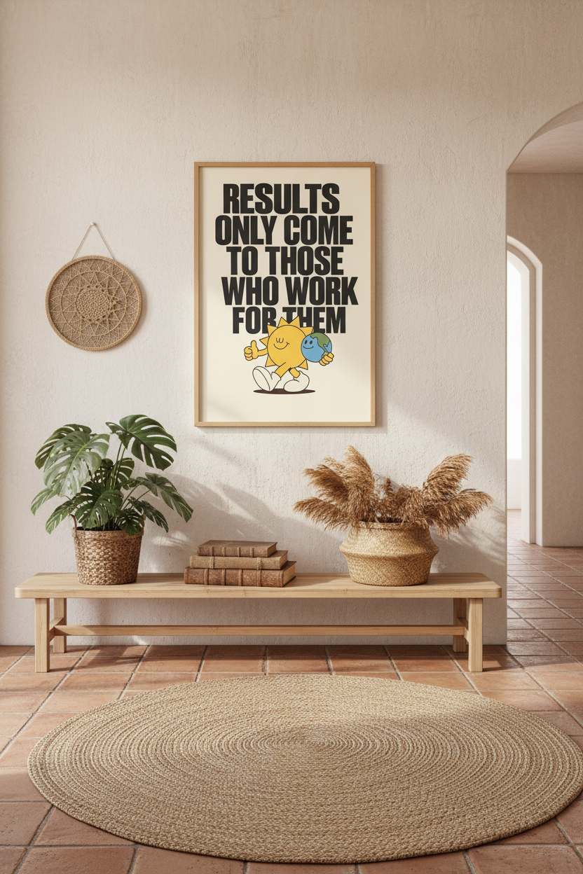 Results Only Come - Sun & Earth Retro Motivational Art Print