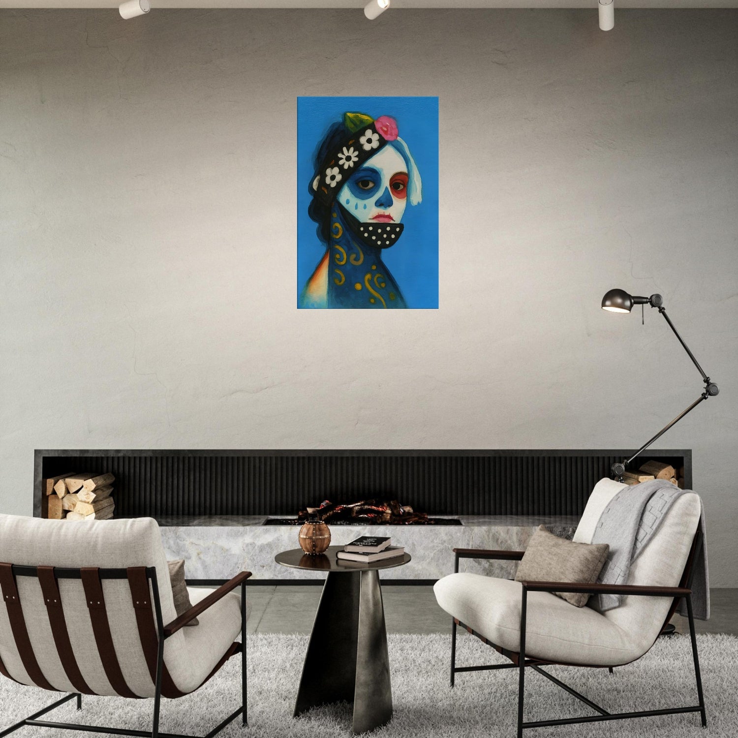 Day of the Dead Watercolor Canvas, Día de los Muertos Masked Woman Wall Art, Mexican Folk Art A3 Print, Skeleton Face Painting Slim Canvas