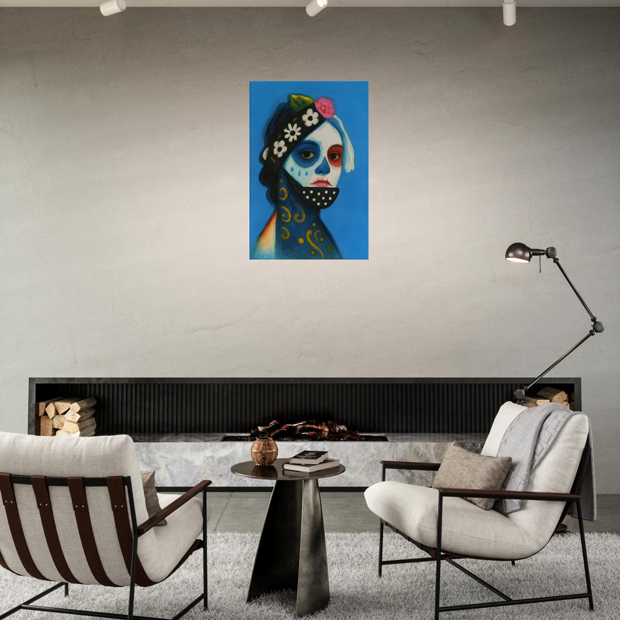 Day of the Dead Watercolor Canvas, Día de los Muertos Masked Woman Wall Art, Mexican Folk Art A3 Print, Skeleton Face Painting Slim Canvas