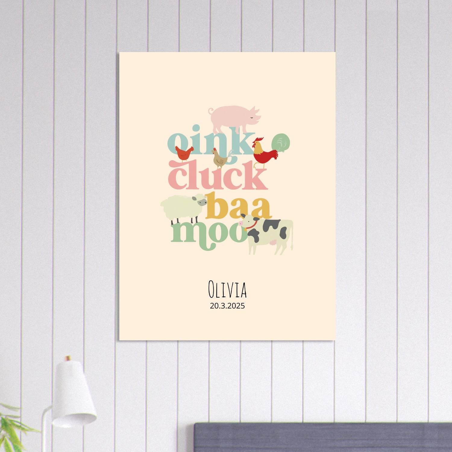 Oink Cluck Baa Moo Personalized Farm Print - Cute Nursery Wall Art Poster 75x100 cm 30x40″