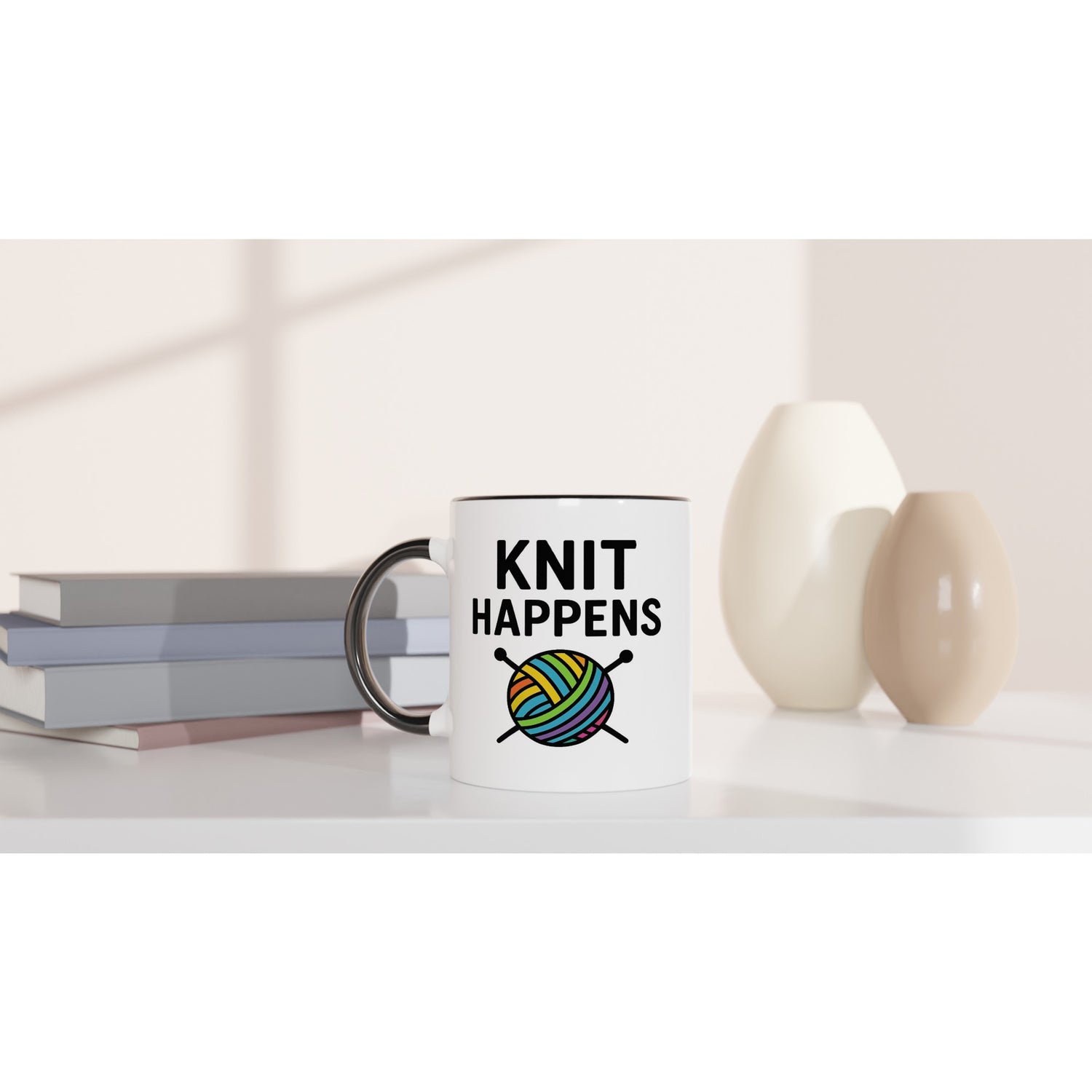 Knit Happens Mug - Perfect Gift for Knitters - Ceramic Coffee Cup for Hobby Lovers