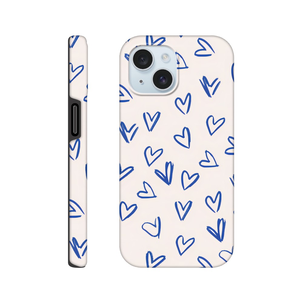 Blue Hearts Phone Case - Cute Minimalist Pattern for iPhone & Samsung | Romantic Design Protection iPhone 15