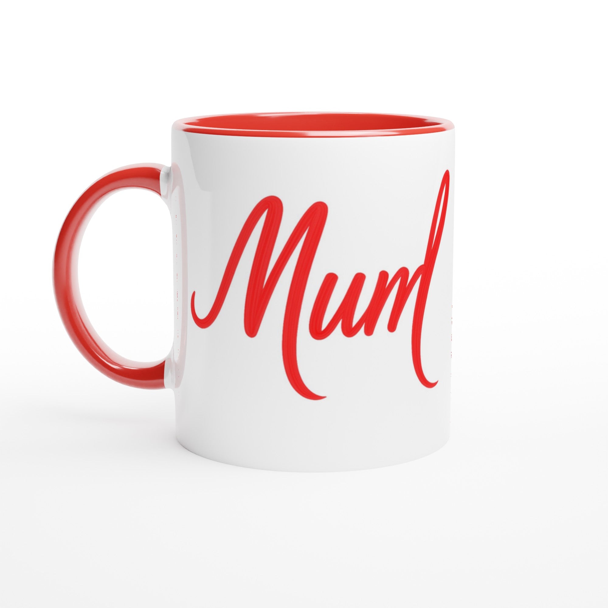 Mum Mug - Blue Brush Script Mug with Heart – Bold Blue Calligraphy 11oz Coffee Cup – Mother’s Day or Birthday Gift for Mum Ceramic Red