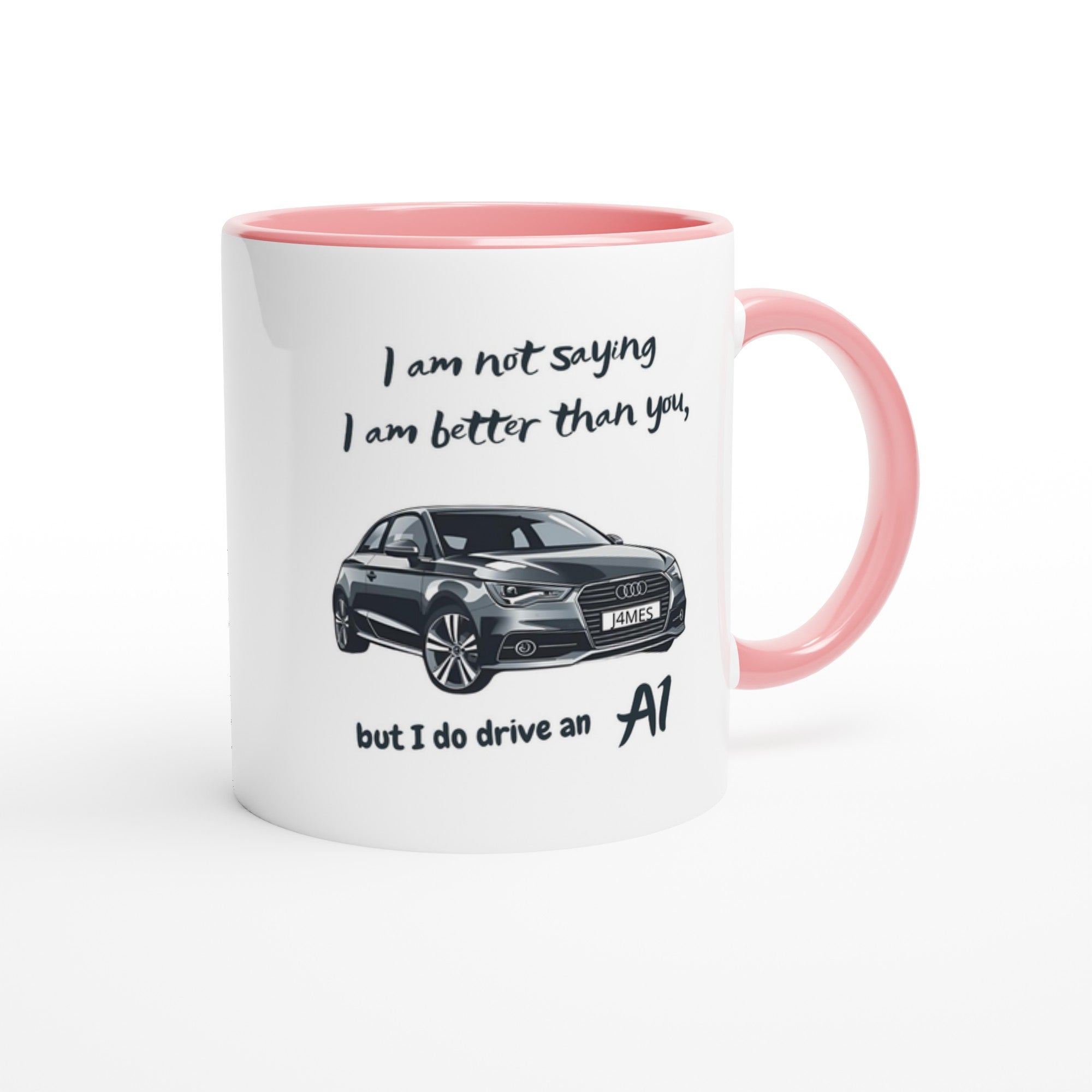 Funny Personalized Audi Mug - 11oz Ceramic Coffee Cup for Car Lovers - Dishwasher & Microwave Safe Ceramic Pink