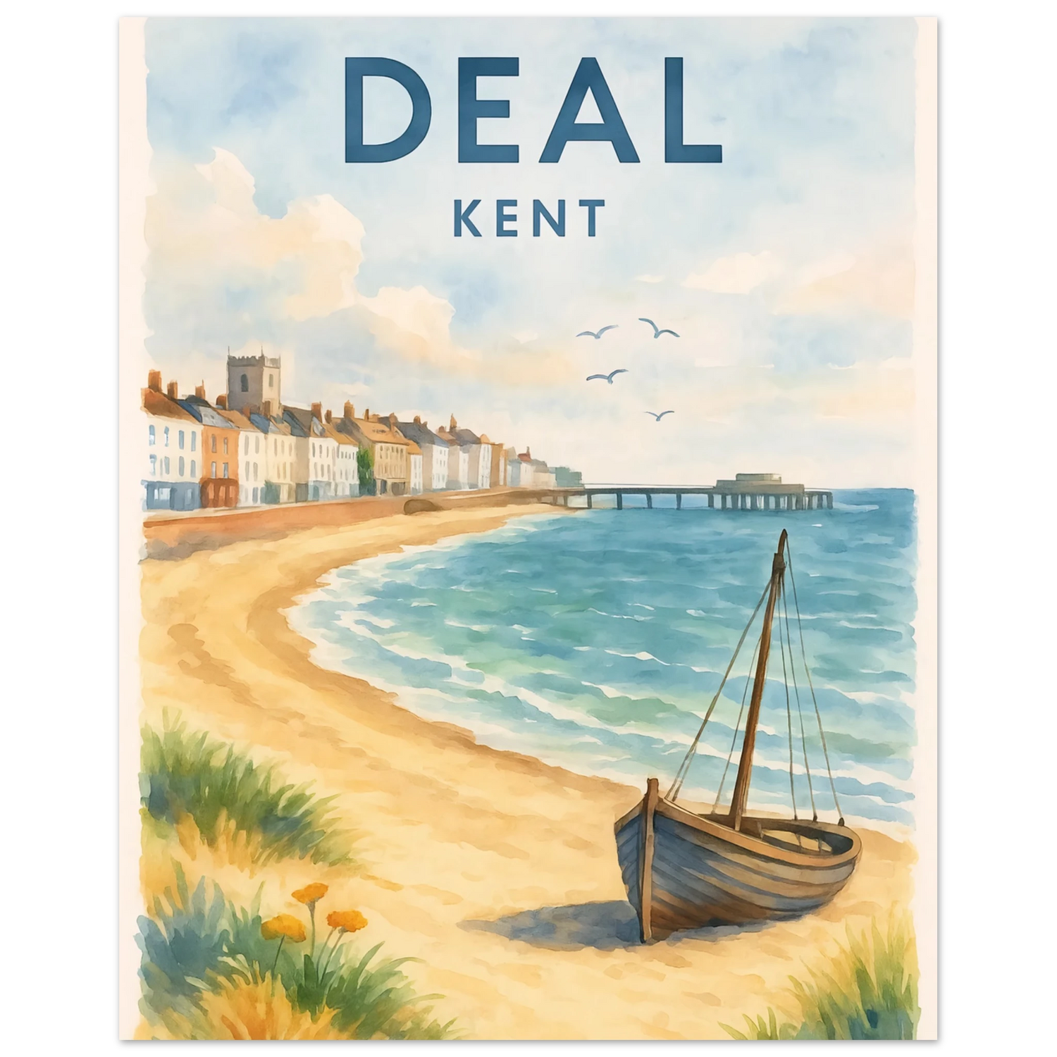 Kent Travel Poster: Watercolor Kentish Print, FSC Matte Paper 40x50 cm 16x20″