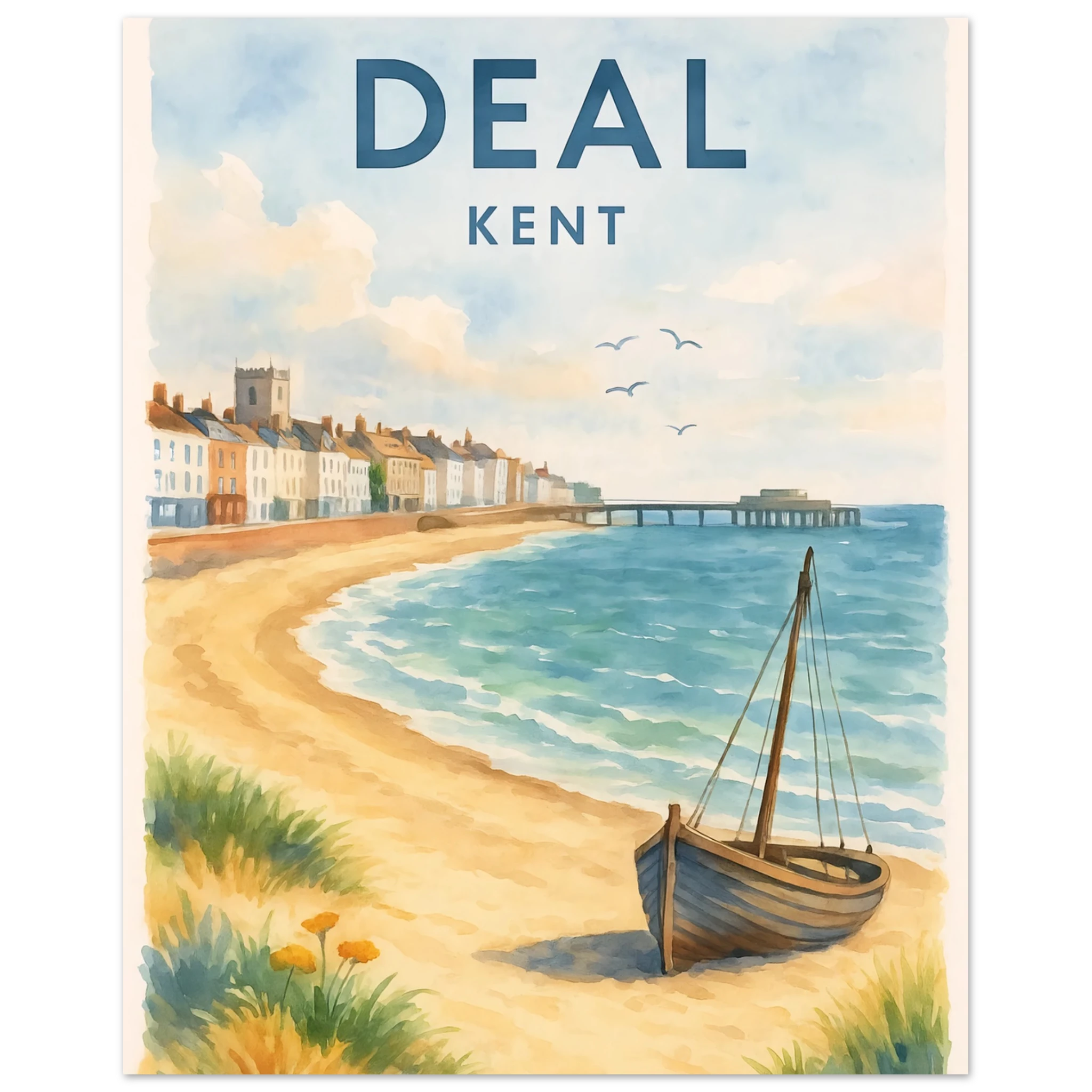 Kent Travel Poster: Watercolor Kentish Print, FSC Matte Paper 40x50 cm 16x20″