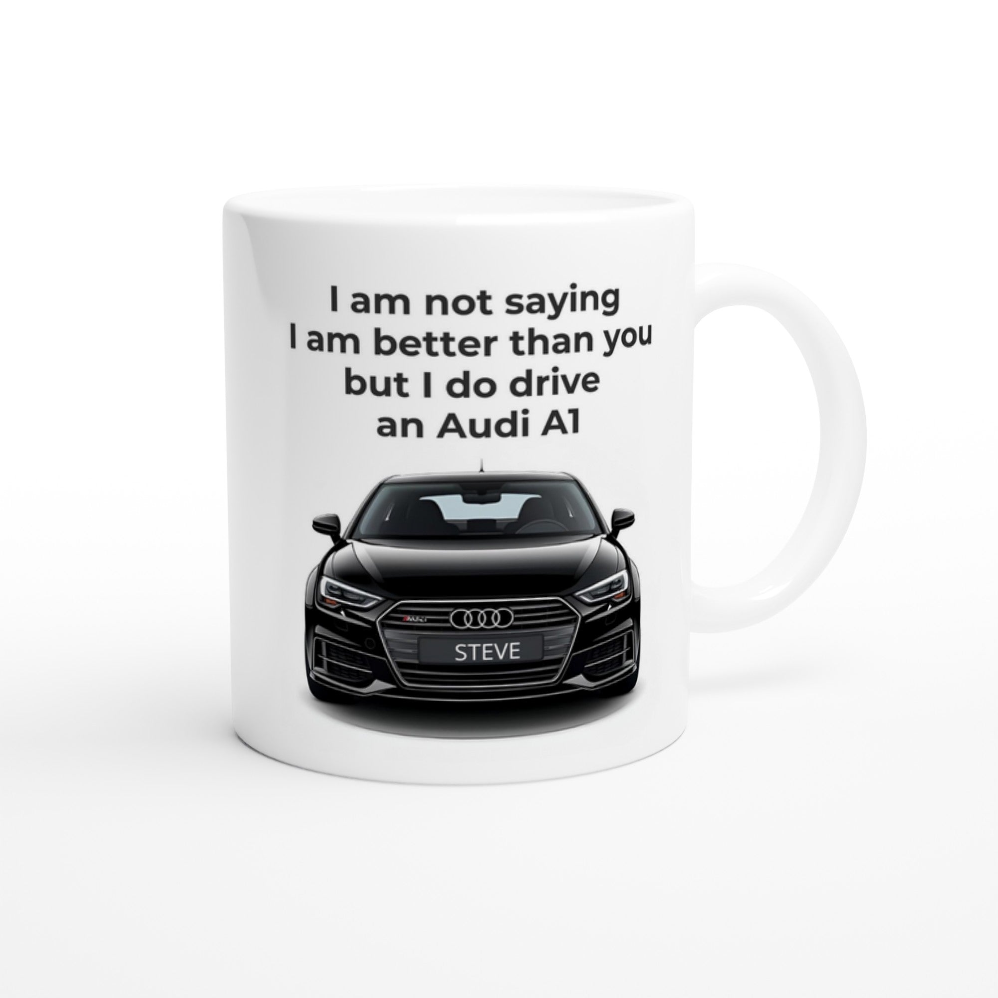Funny Personalized Audi Car Mug - 11oz Ceramic Coffee Cup for Car Lovers - Dishwasher & Microwave Safe Ceramic White