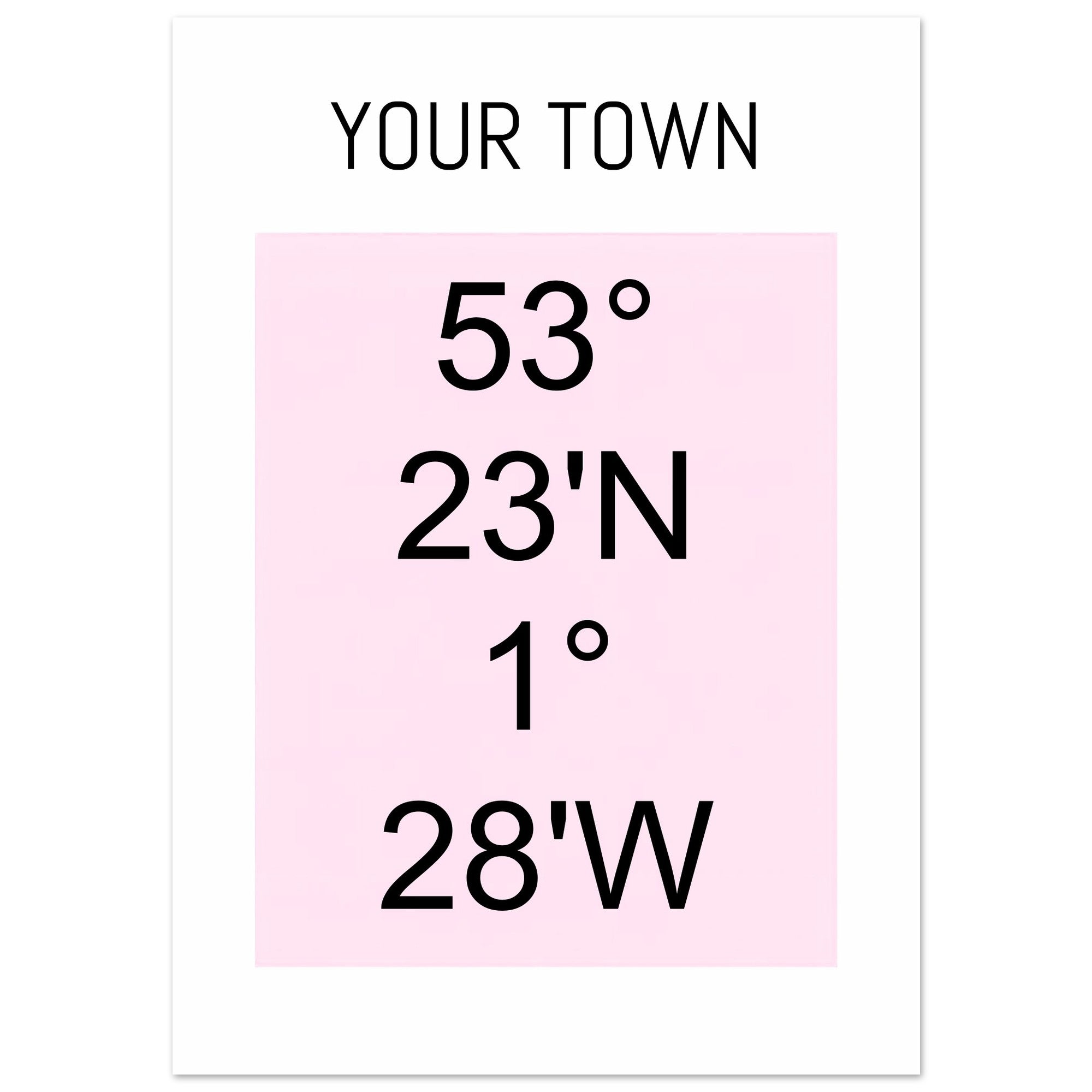 Personalized Map or Custom Location Coordinates Poster Print | Minimalist Unframed Wall Art Decor A3 A4 A5 21x29.7 cm 8x12" Black and Pink