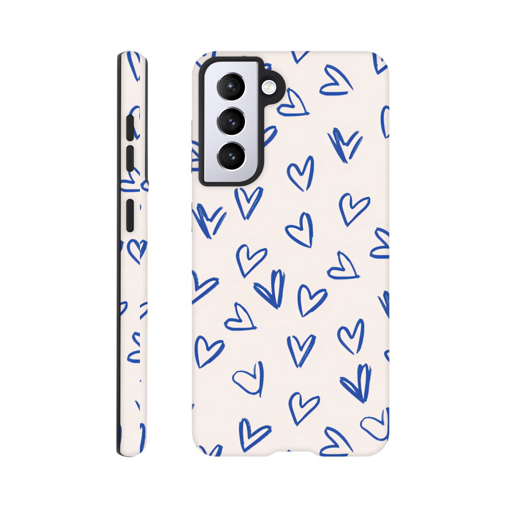 Blue Hearts Phone Case - Cute Minimalist Pattern for iPhone & Samsung | Romantic Design Protection Galaxy S21