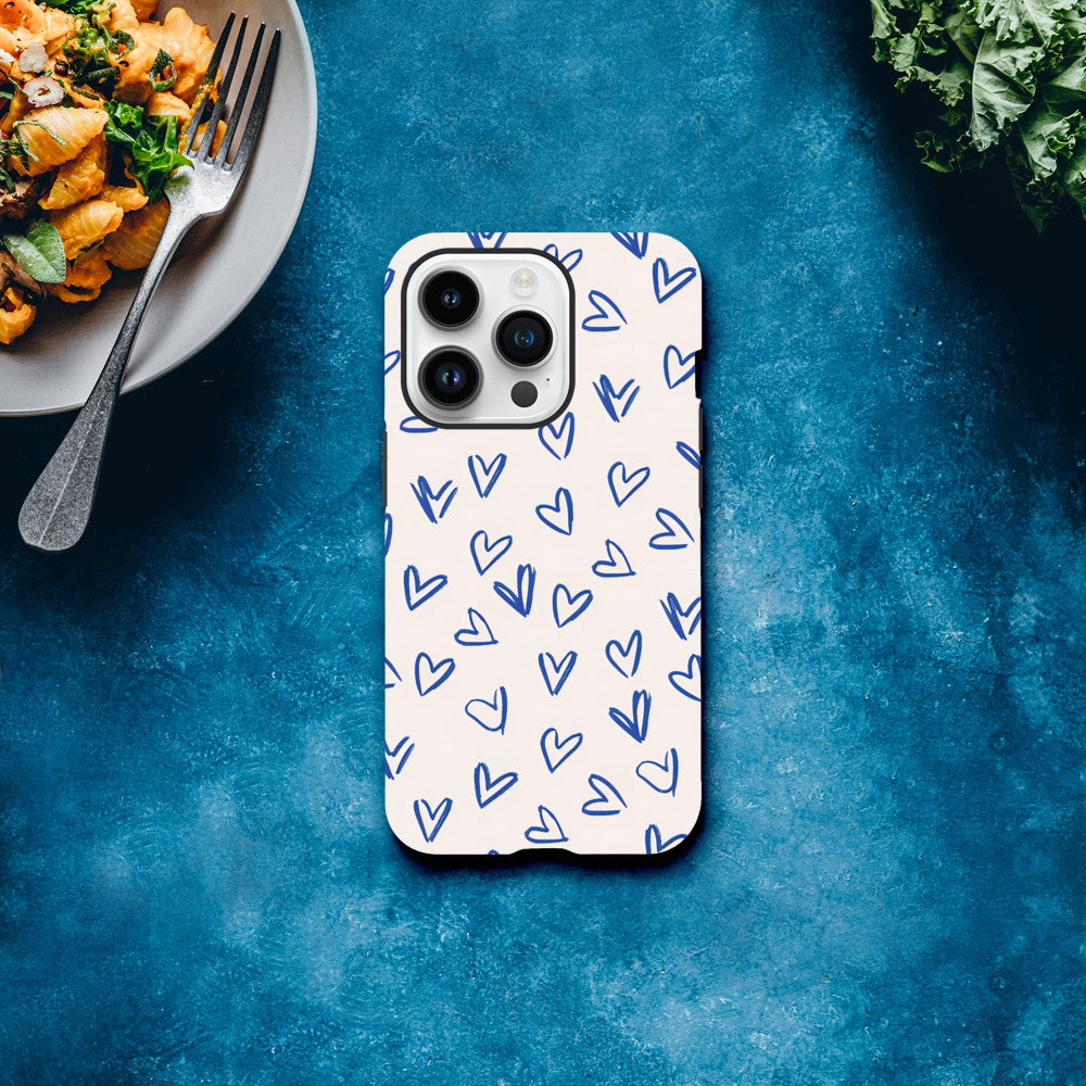 Blue Hearts Phone Case - Cute Minimalist Pattern for iPhone & Samsung | Romantic Design Protection