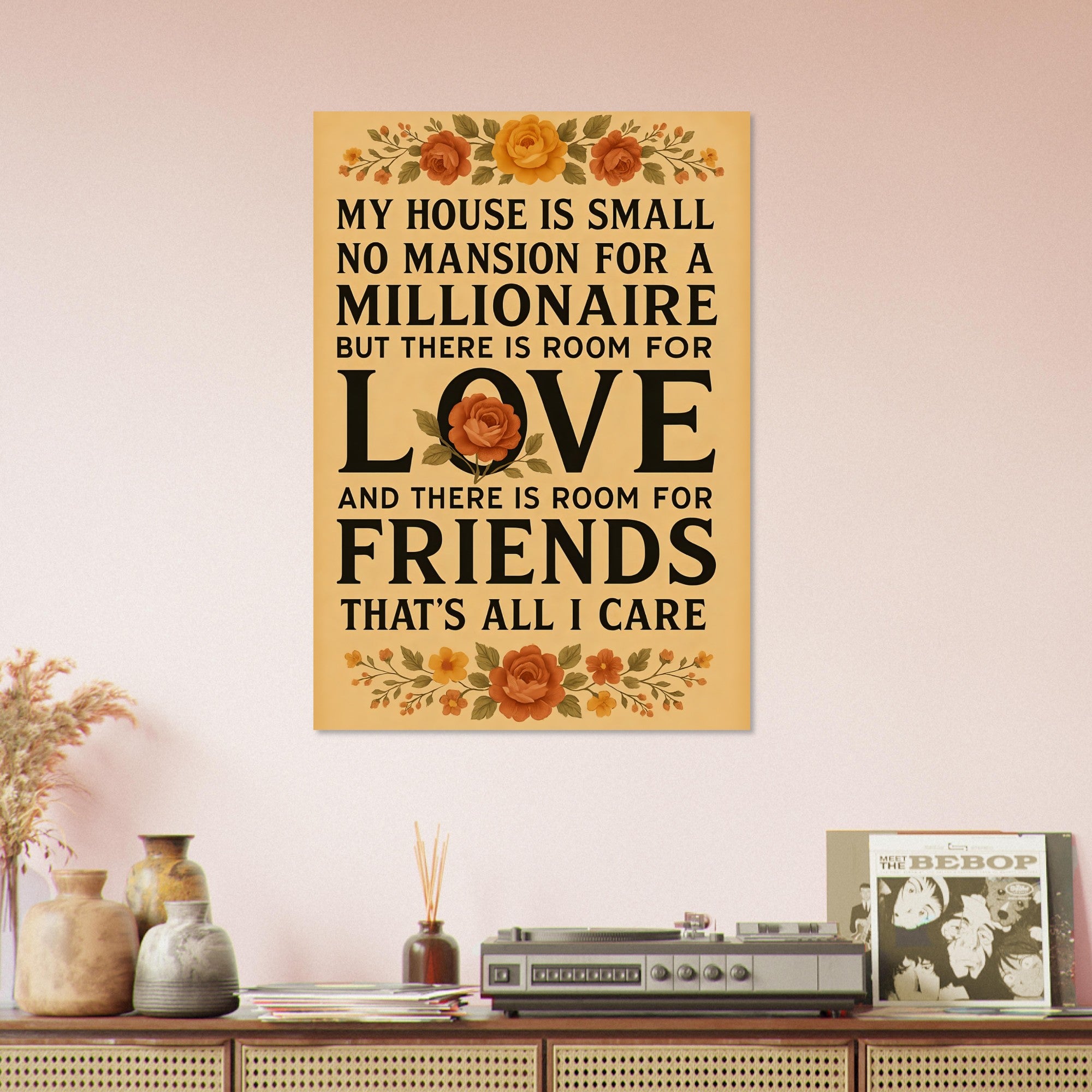 Small House Big Heart Poster – Rustic Floral Wall Art with Quote About Love and Friendship – Cozy Home Decor Gift for Friends or Family A1 (59.4 x 84.1 cm)