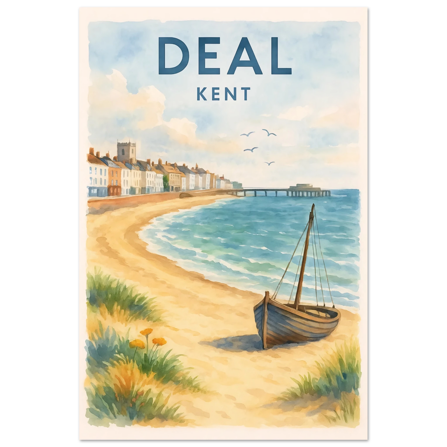 Kent Travel Poster: Watercolor Kentish Print, FSC Matte Paper 40x60 cm 16x24″