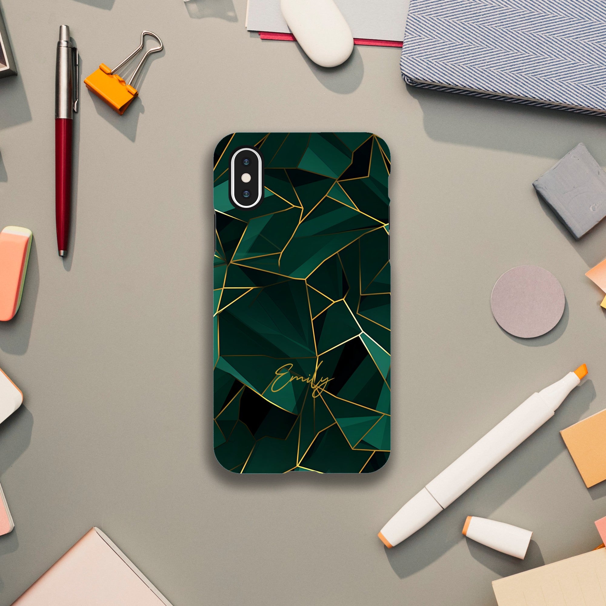 Personalized Emerald Green Tough iPhone Case - Luxury Double-Layer Protection iPhone X